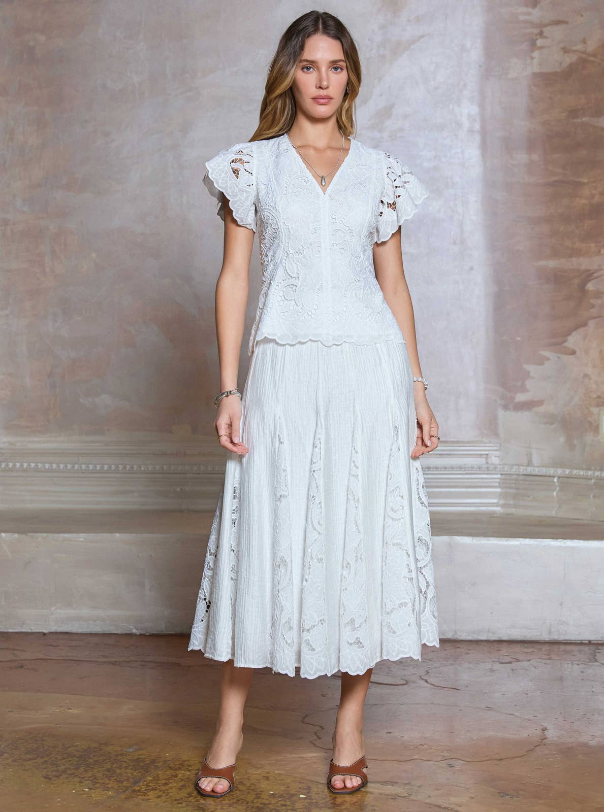 Lace Godet Midi Skirt
