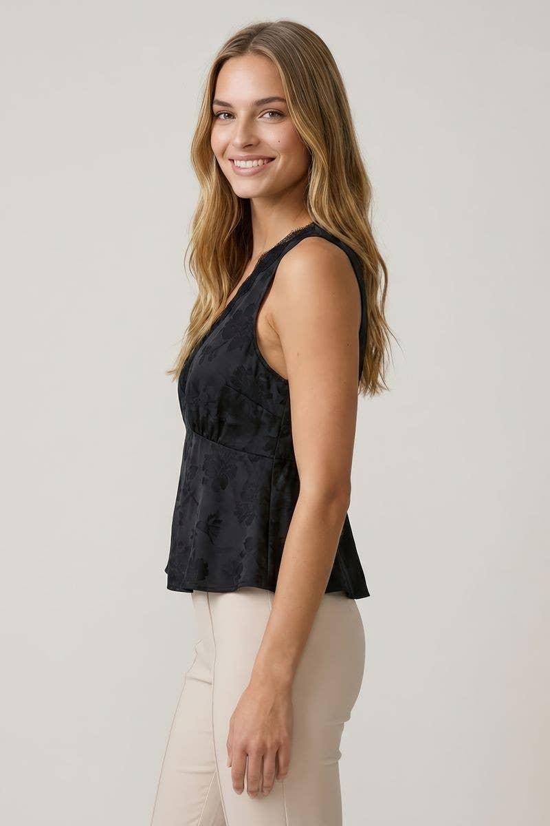 SATIN JACQUARD LACE TRIM TANK