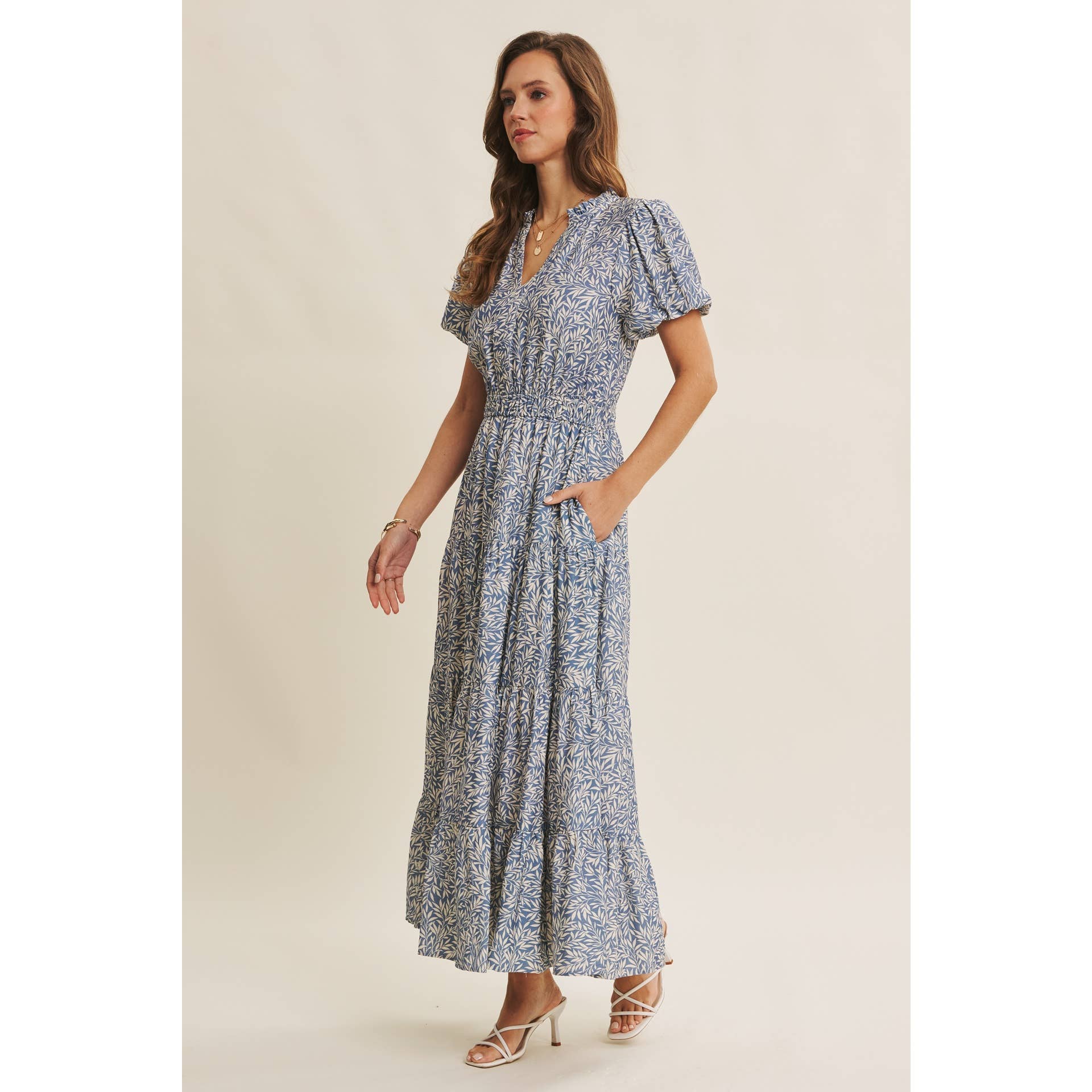 GARDEN LEAF FLOWY MAXI DRESS