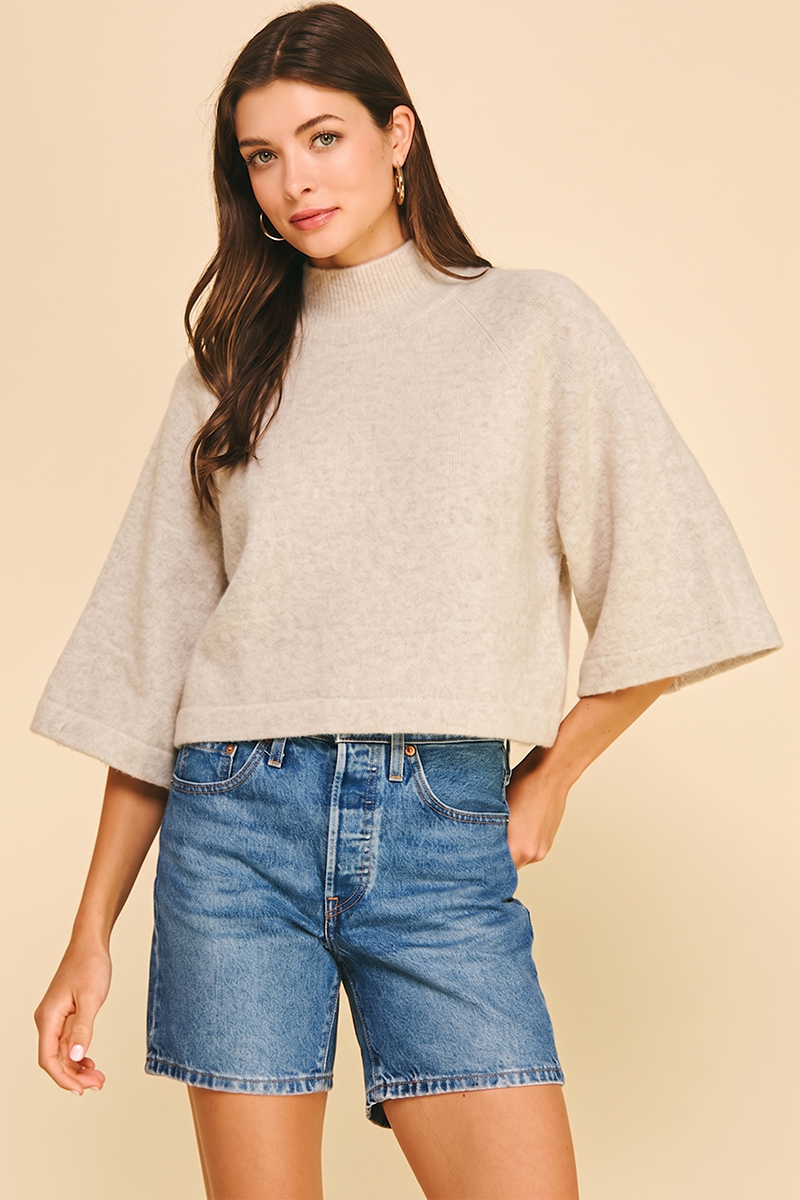 WIDE SLEEVE MOCK NECK SWEATER