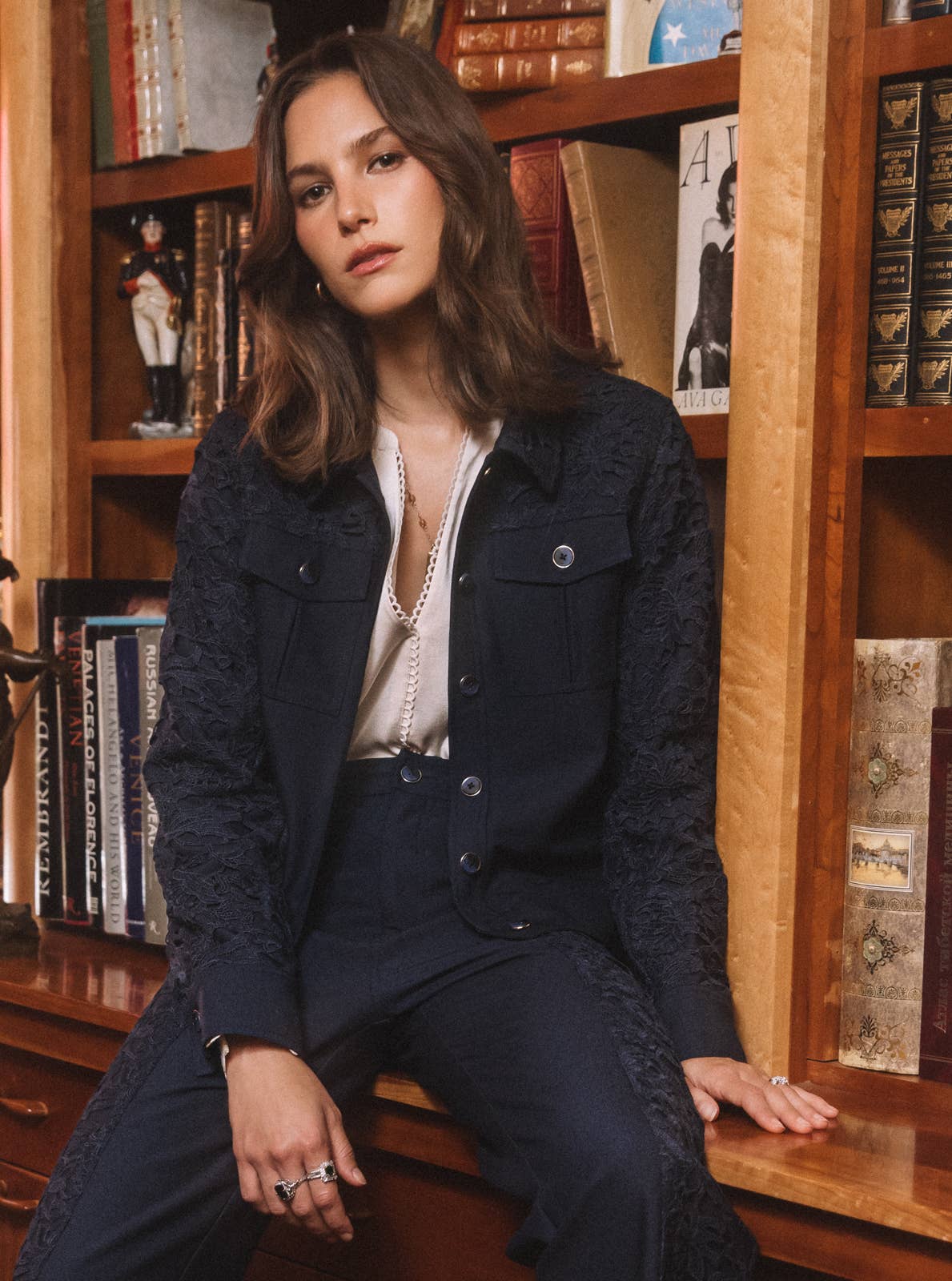 Lace-Paneled Long Sleeve Jacket