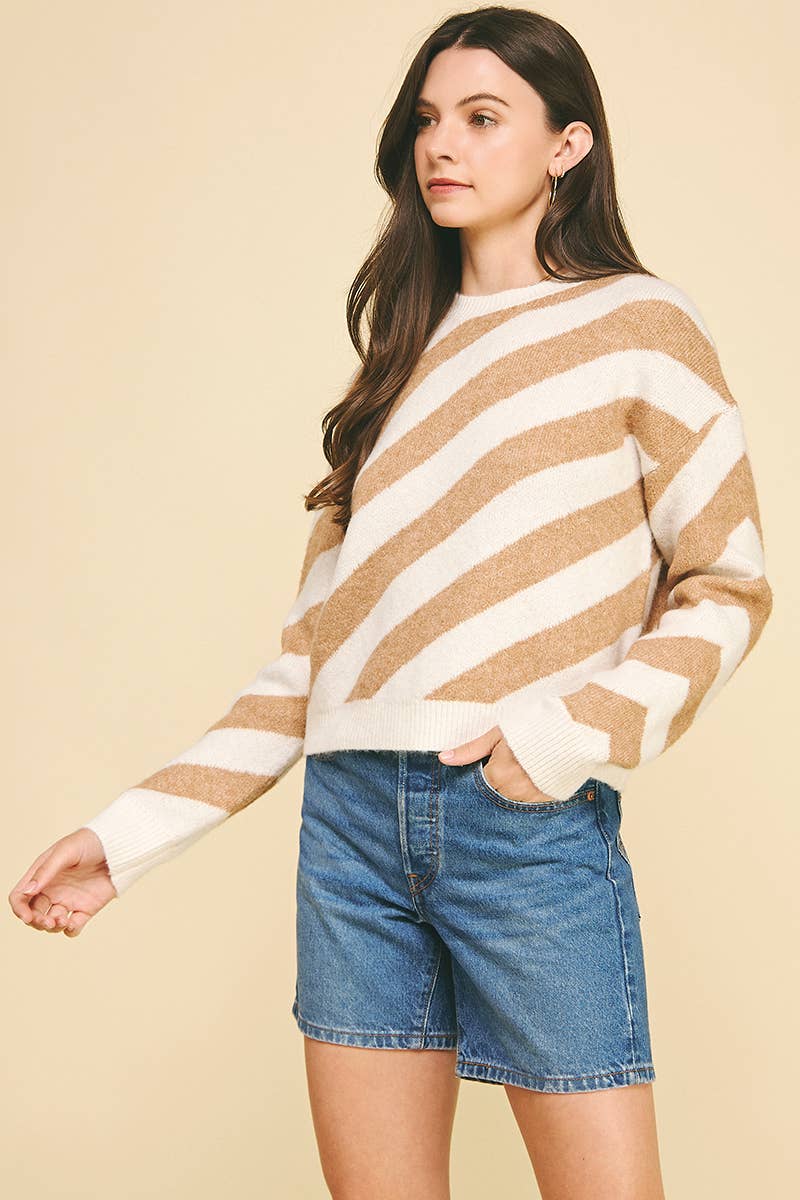 DIAGONAL STRIPE KNIT SWEATER