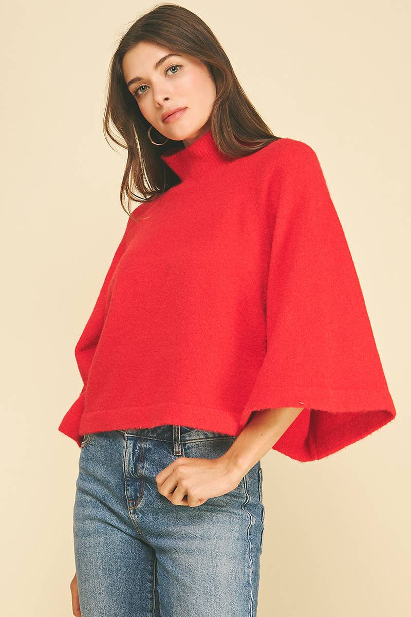 WIDE SLEEVE MOCK NECK SWEATER