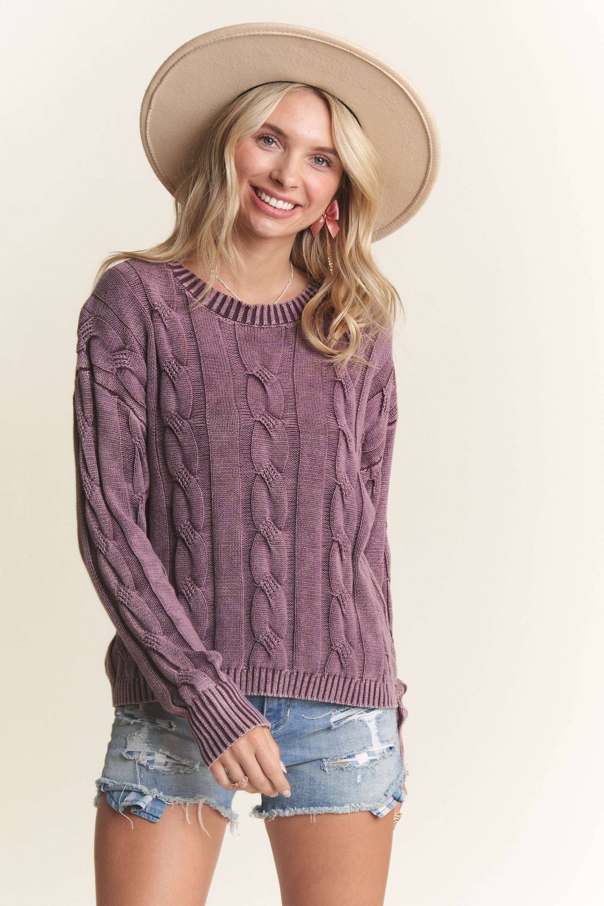 MINERAL WASHED CABLE KNIT