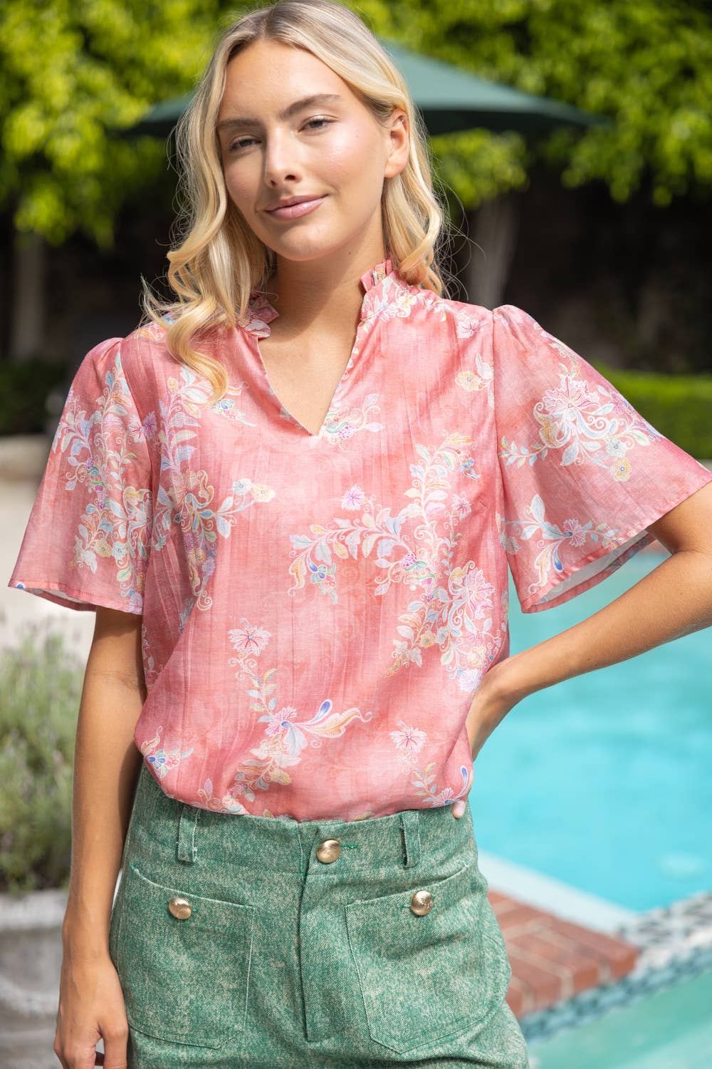 Ruffled V-Neck Floral Top