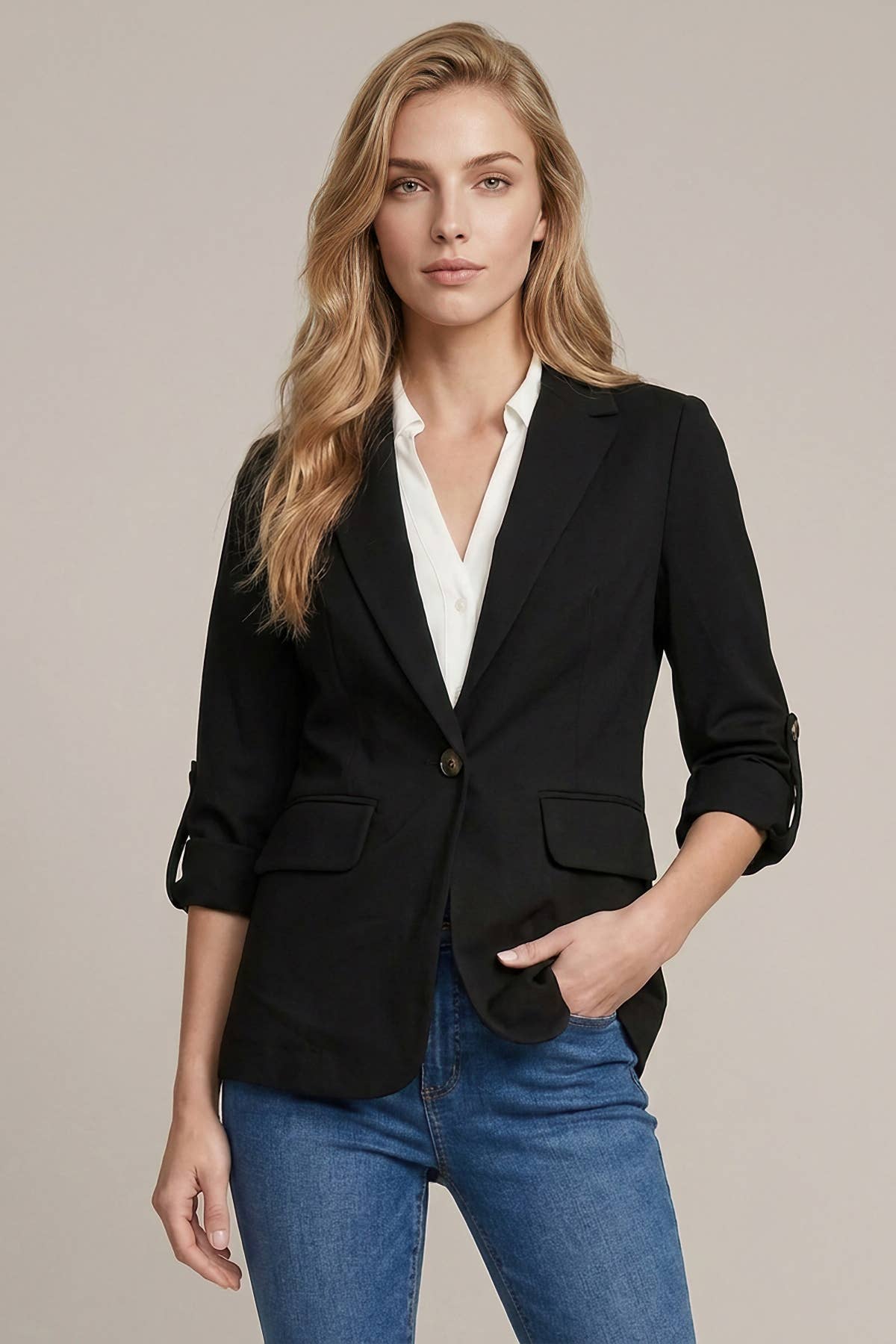 ROLL-UP SLEEVE LIGHT KNIT BLAZER