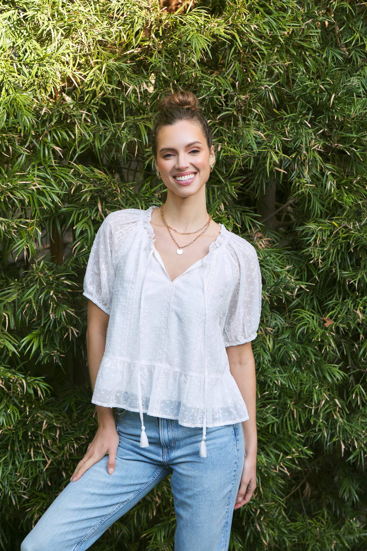 EMBROIDERED CHIFFON BLOUSE