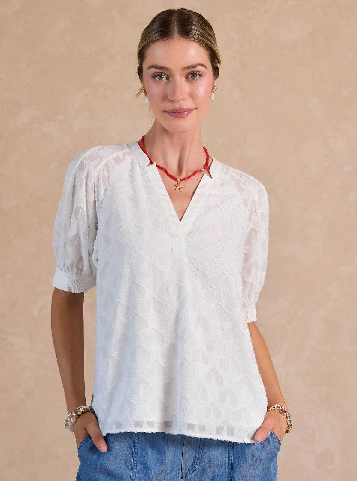 Star Pattern Short Sleeve Blouse