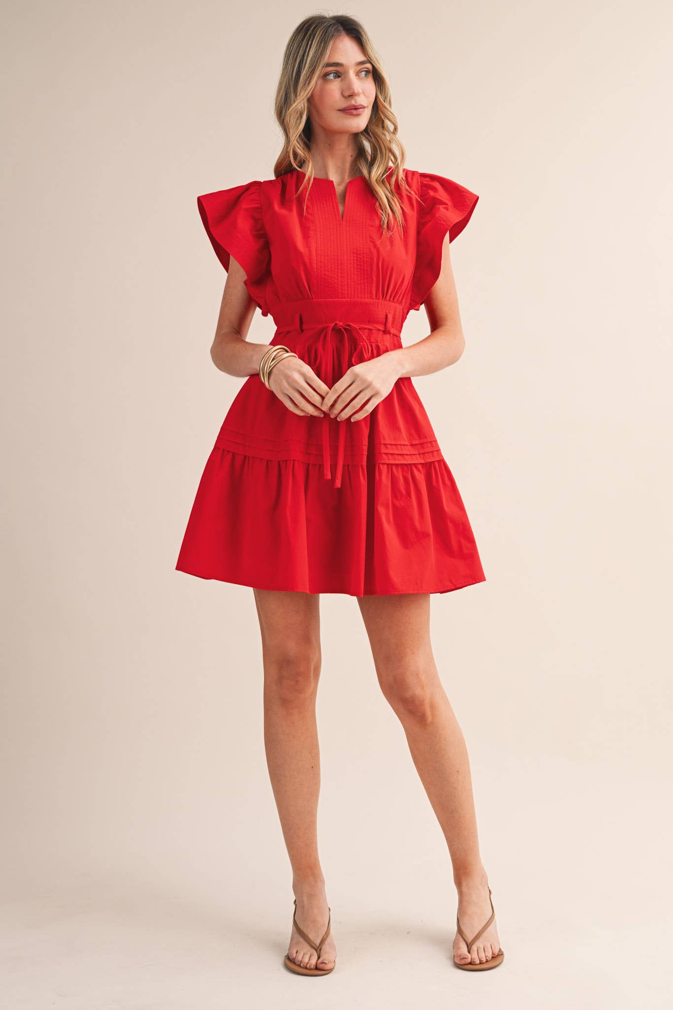 EMBROIDERED PIN TUCK MINI DRESS
