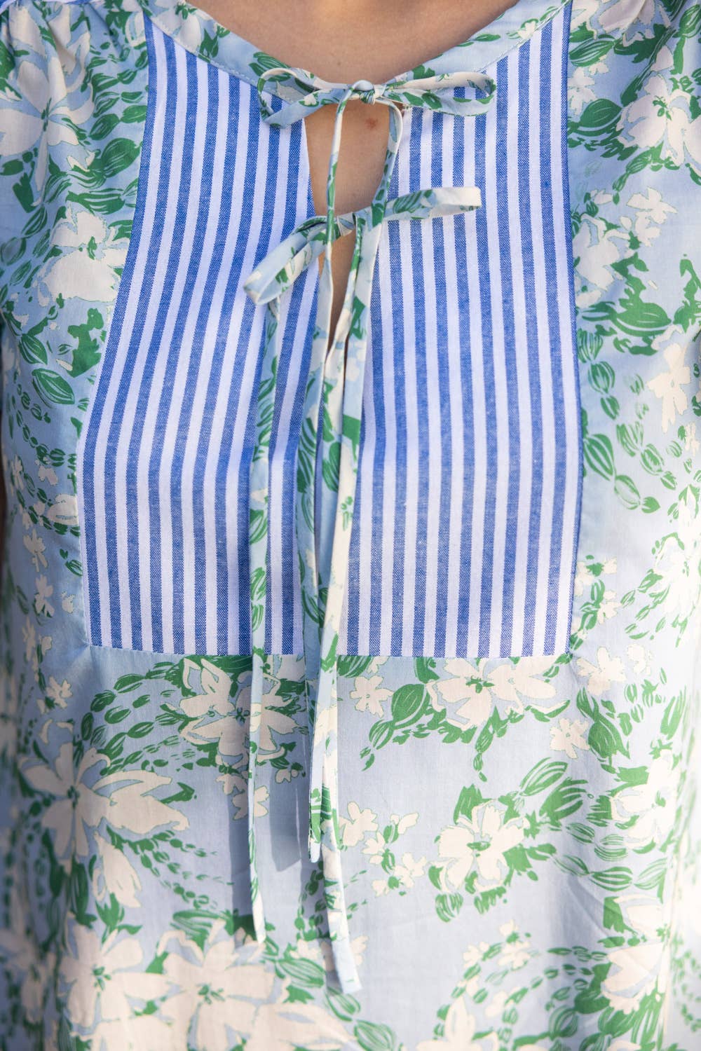 Stripe And Floral Print Mixed Tiered Dress