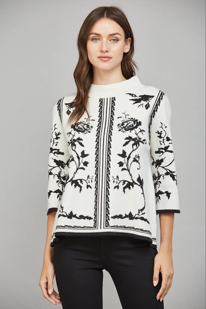 JACQUARD MOCK NECK SWEATER