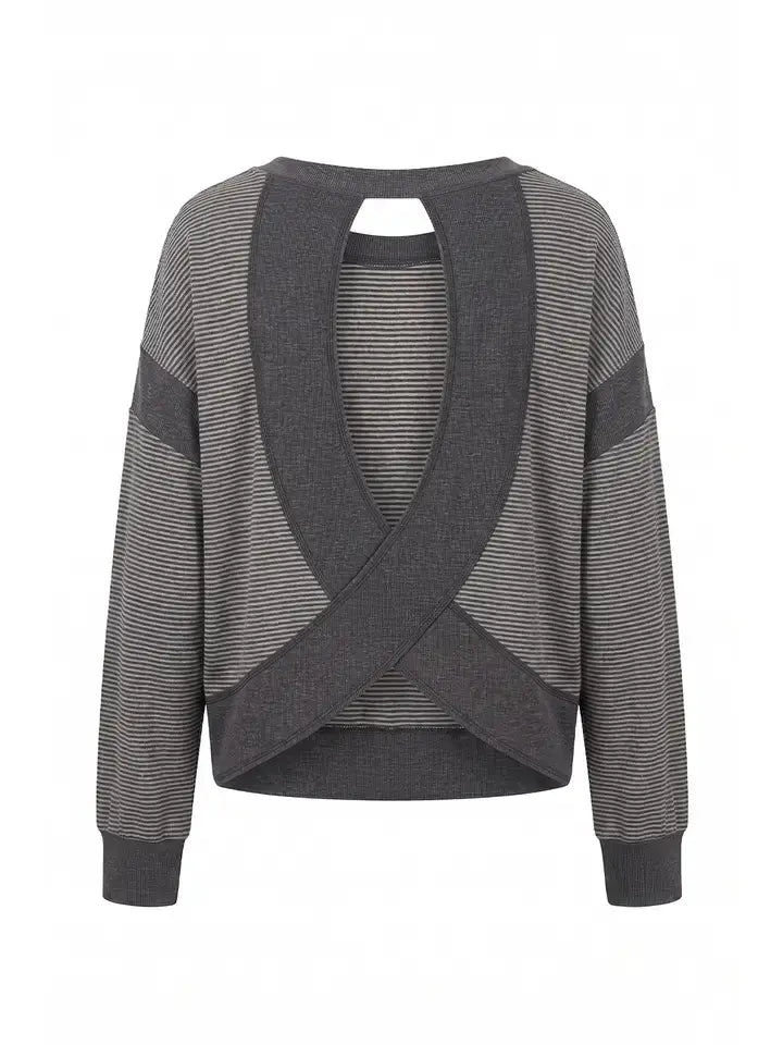 Striped Cross-Back Active Knit Pullover