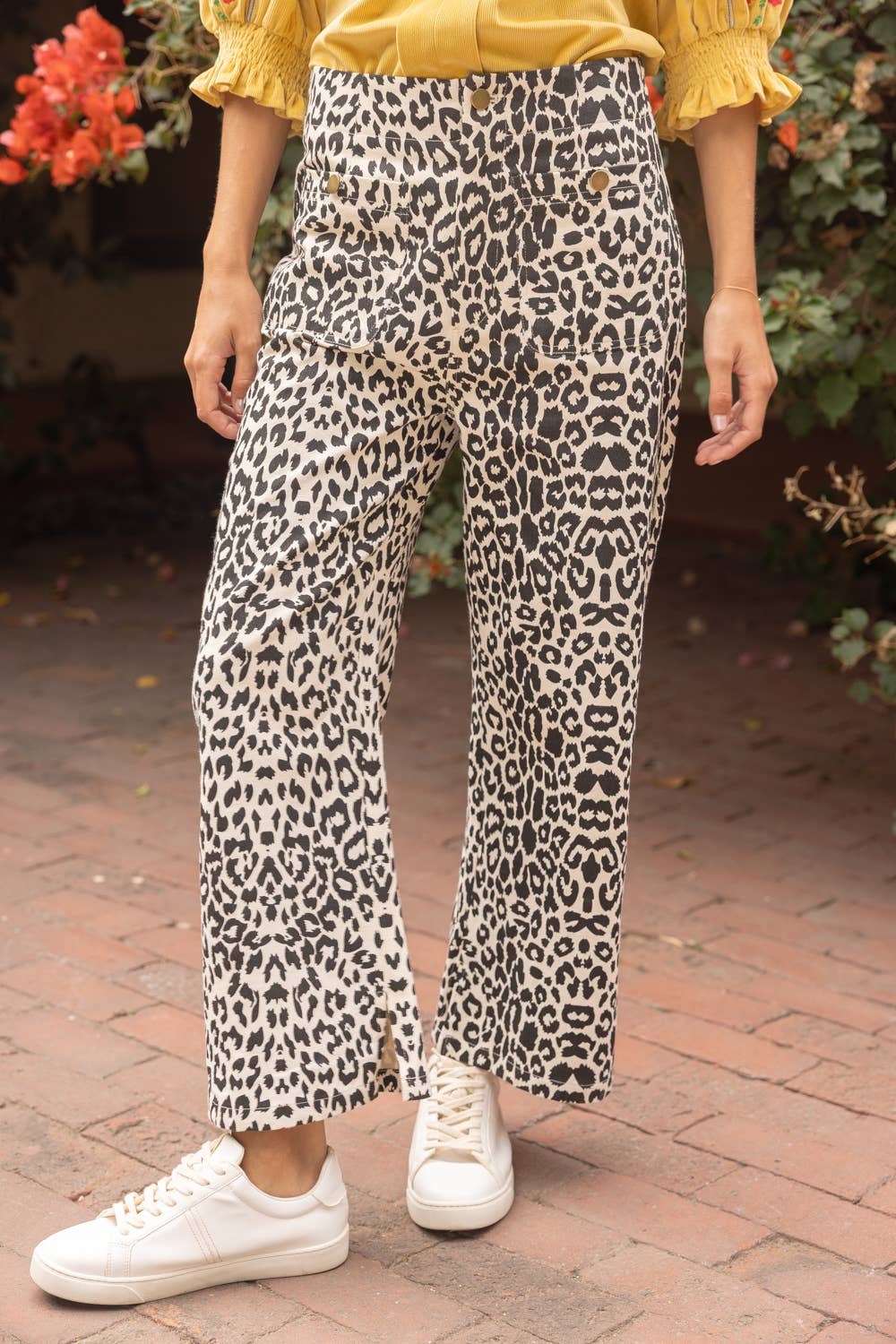 36934 Double Pocket Animal Printed Wide Pants