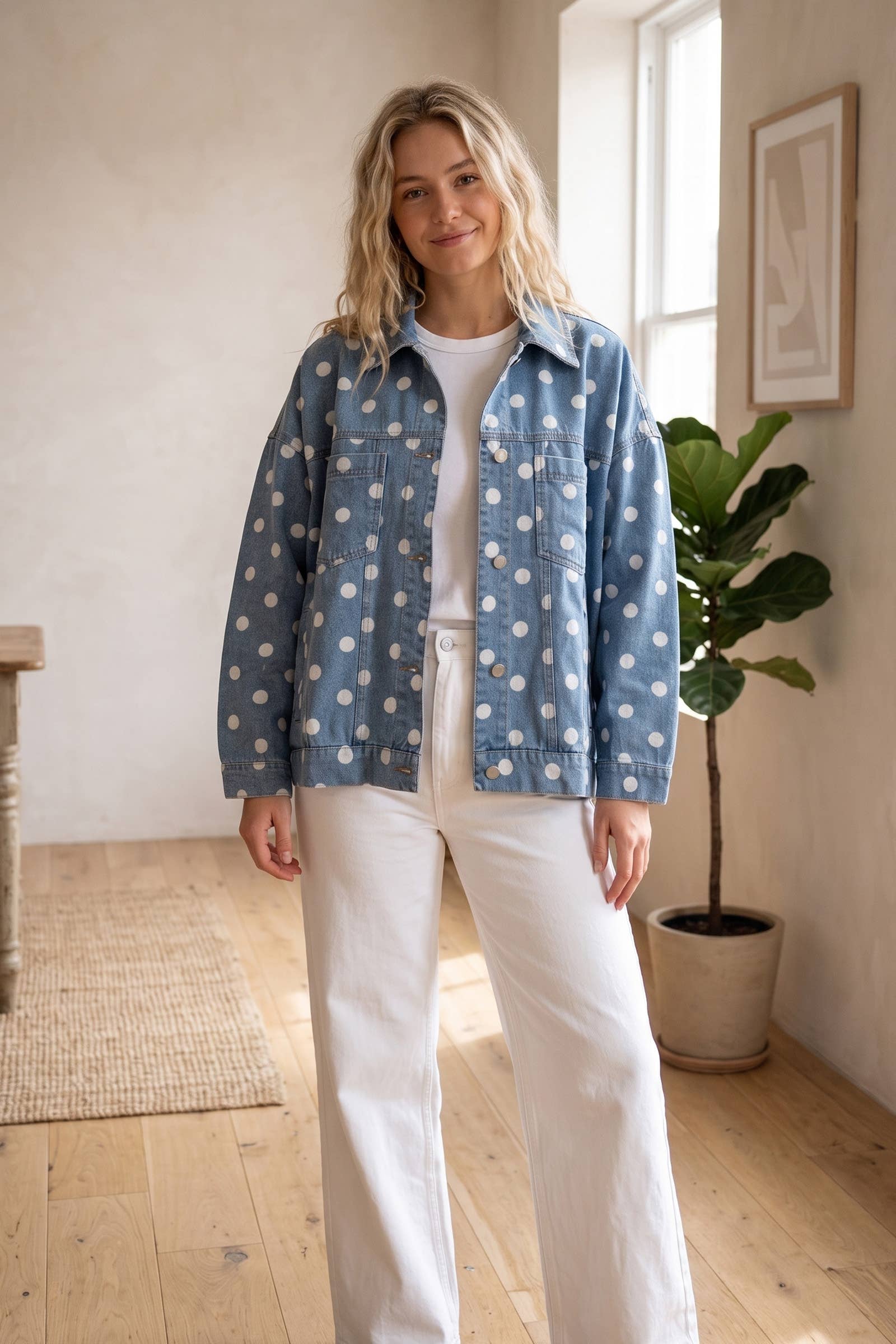 Oversized Polka Dot Denim Jacket