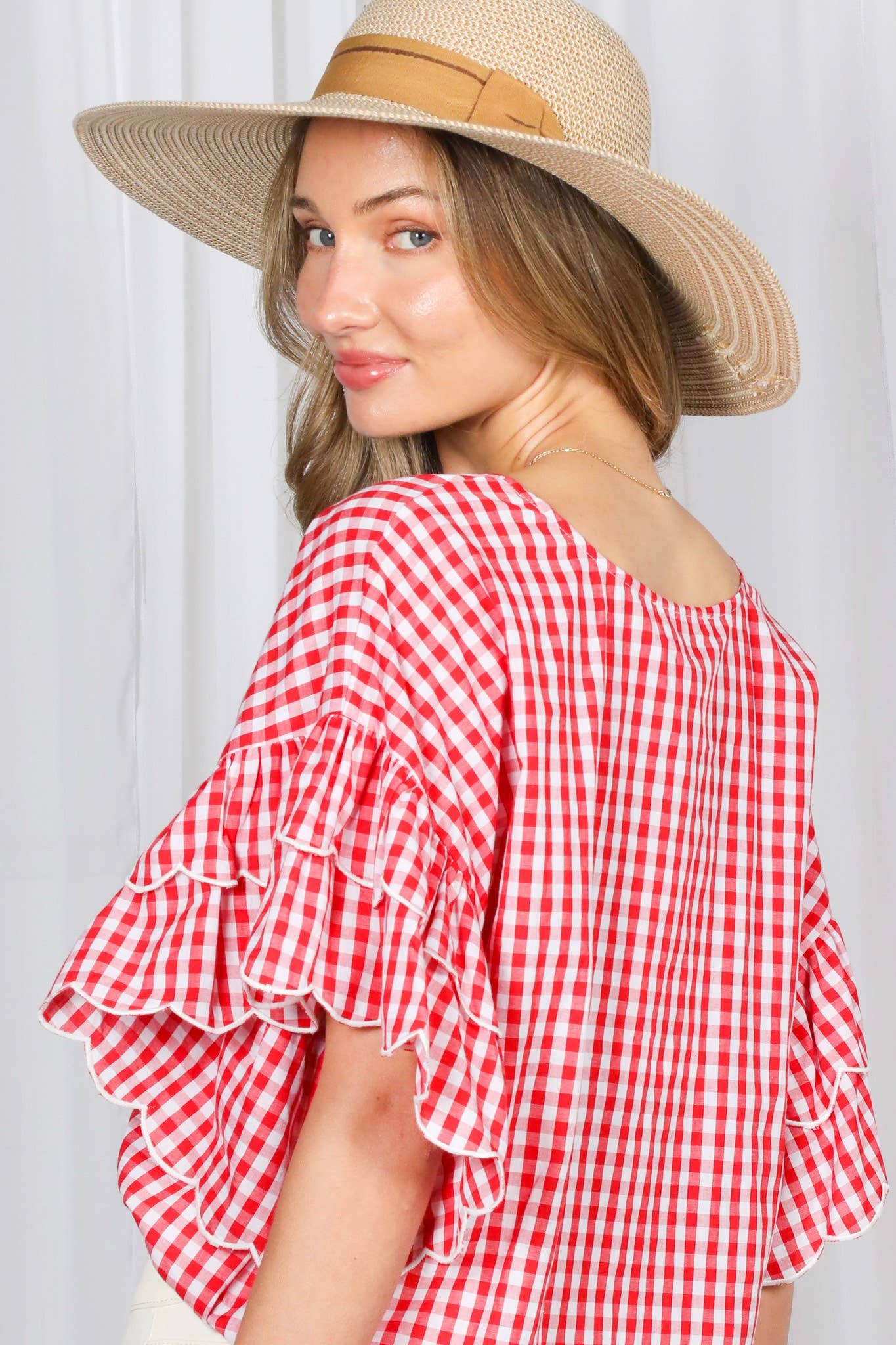 Gingham Ruffle Cotton Top