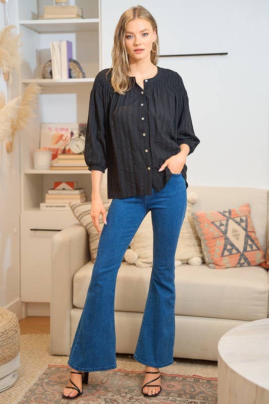 Smocked Button Down Shirt