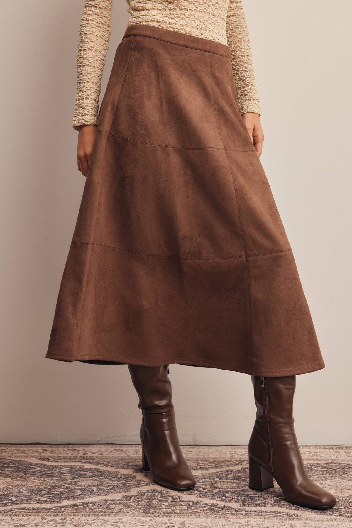 Suede A-Line Midi Skirt