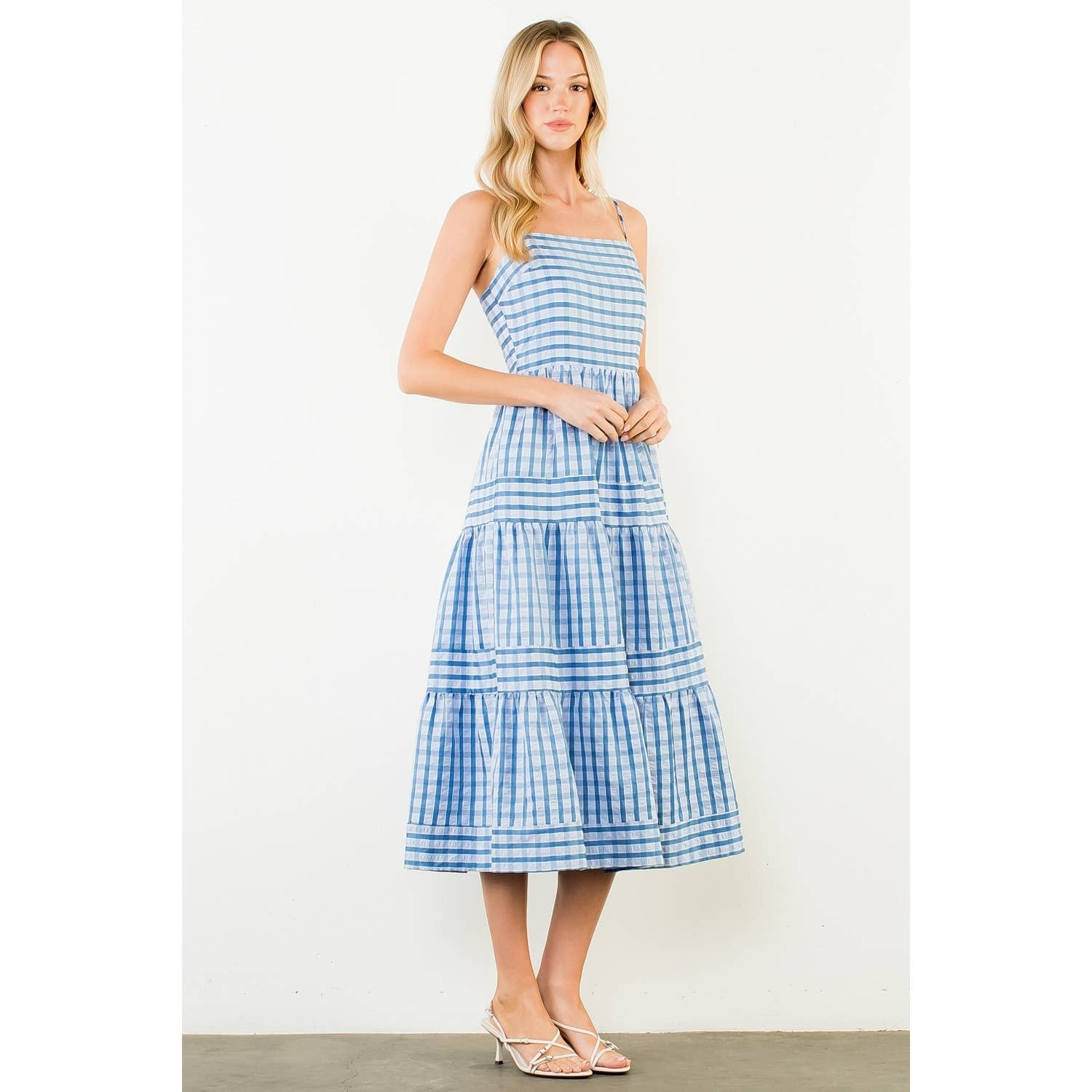 Thin Strap Striped Pattern Tiered Dress