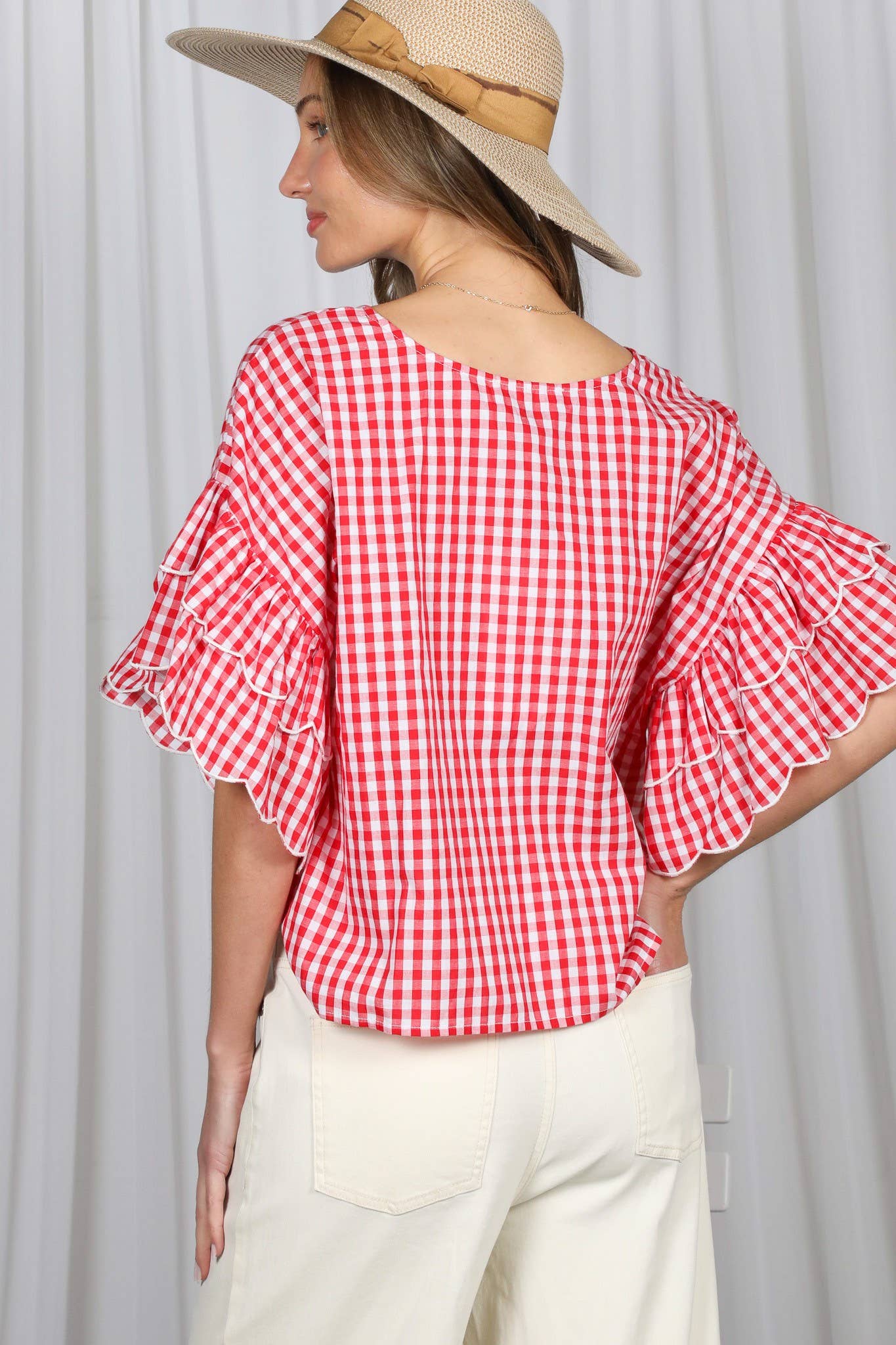 Gingham Ruffle Cotton Top