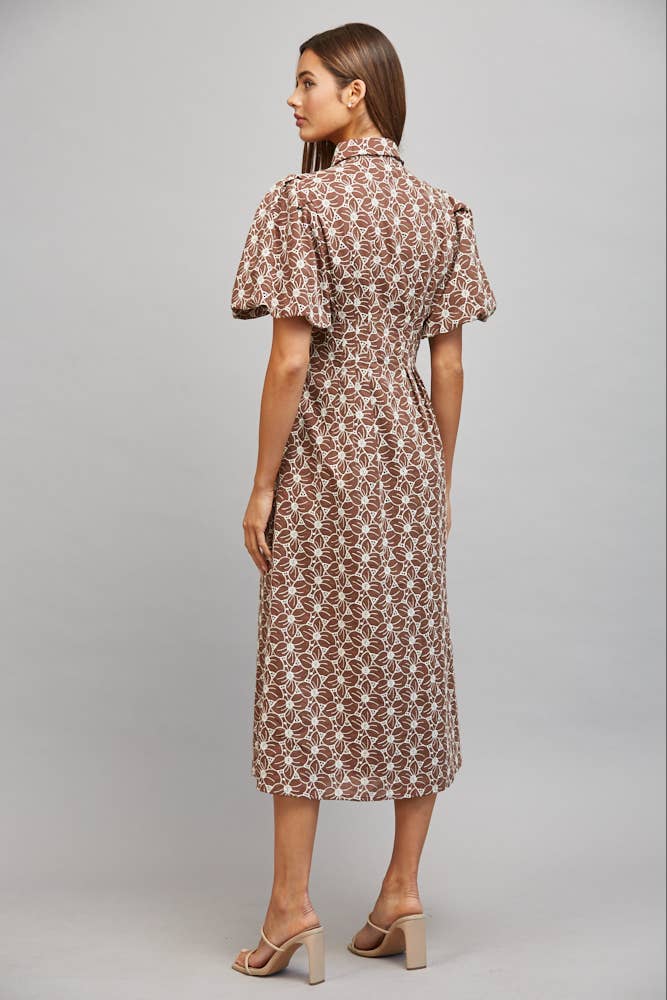 FLORAL EYELET MIDI DRESS