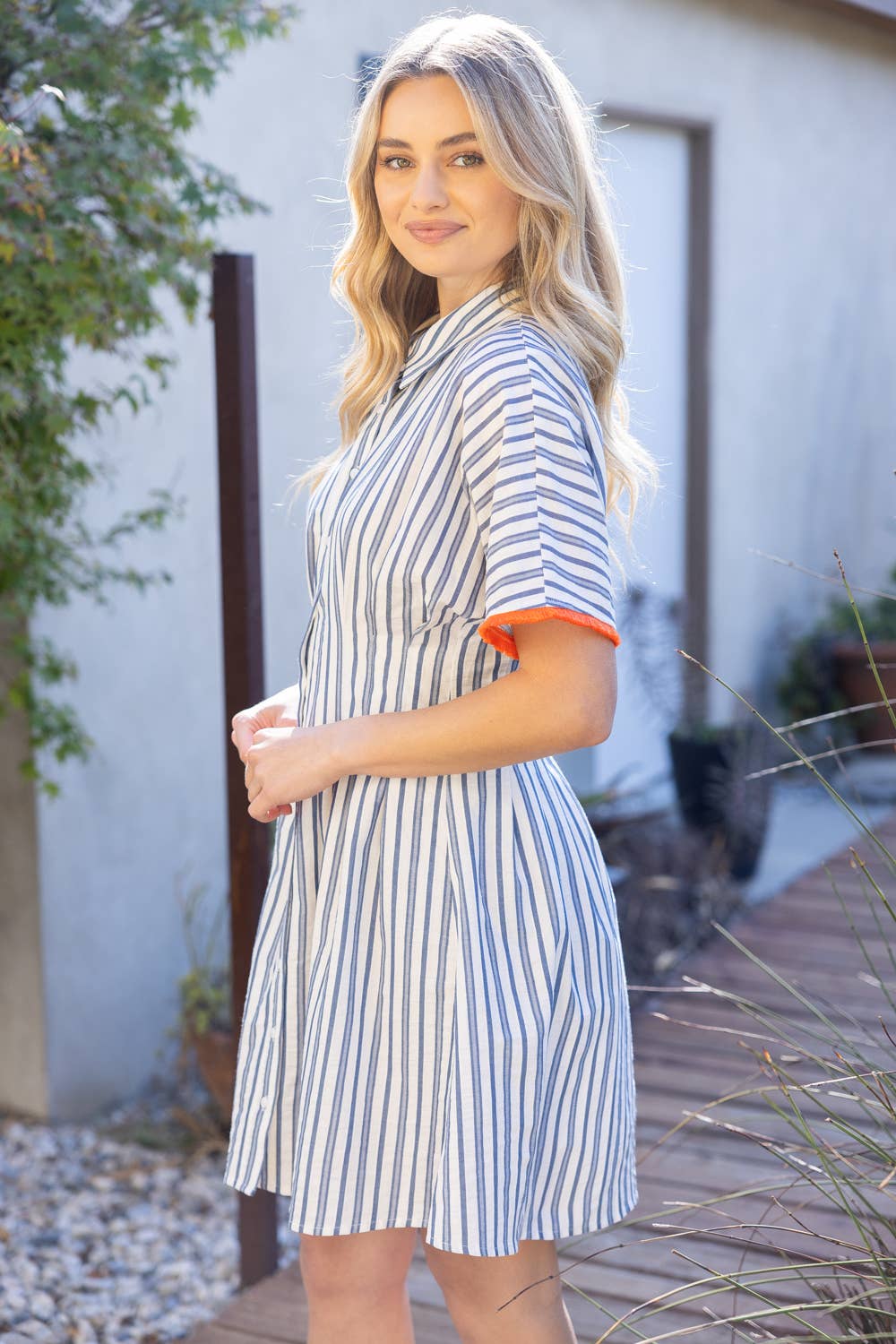 Pleated Waist Shirt Dress