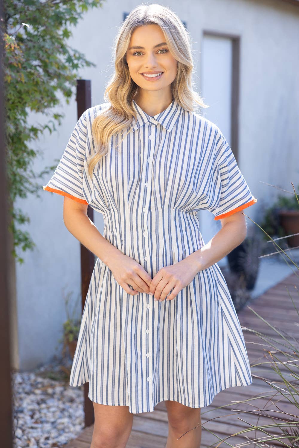 Pleated Waist Shirt Dress