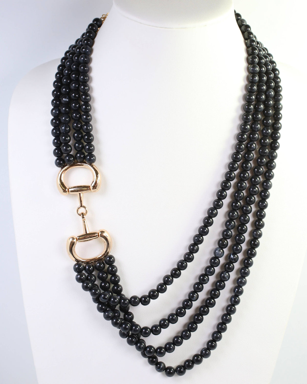 Braelyn Horsebit Beaded Layered Necklace Black