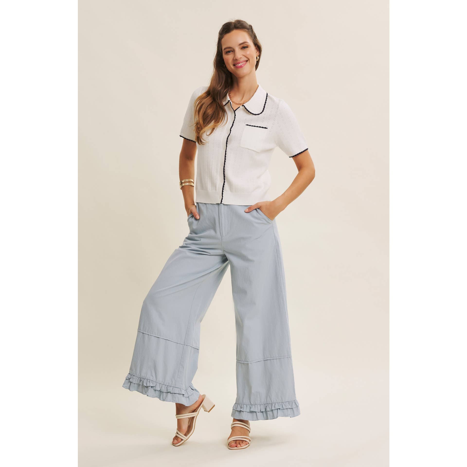 WIDE-LEG PANTS WITH RUFFLES