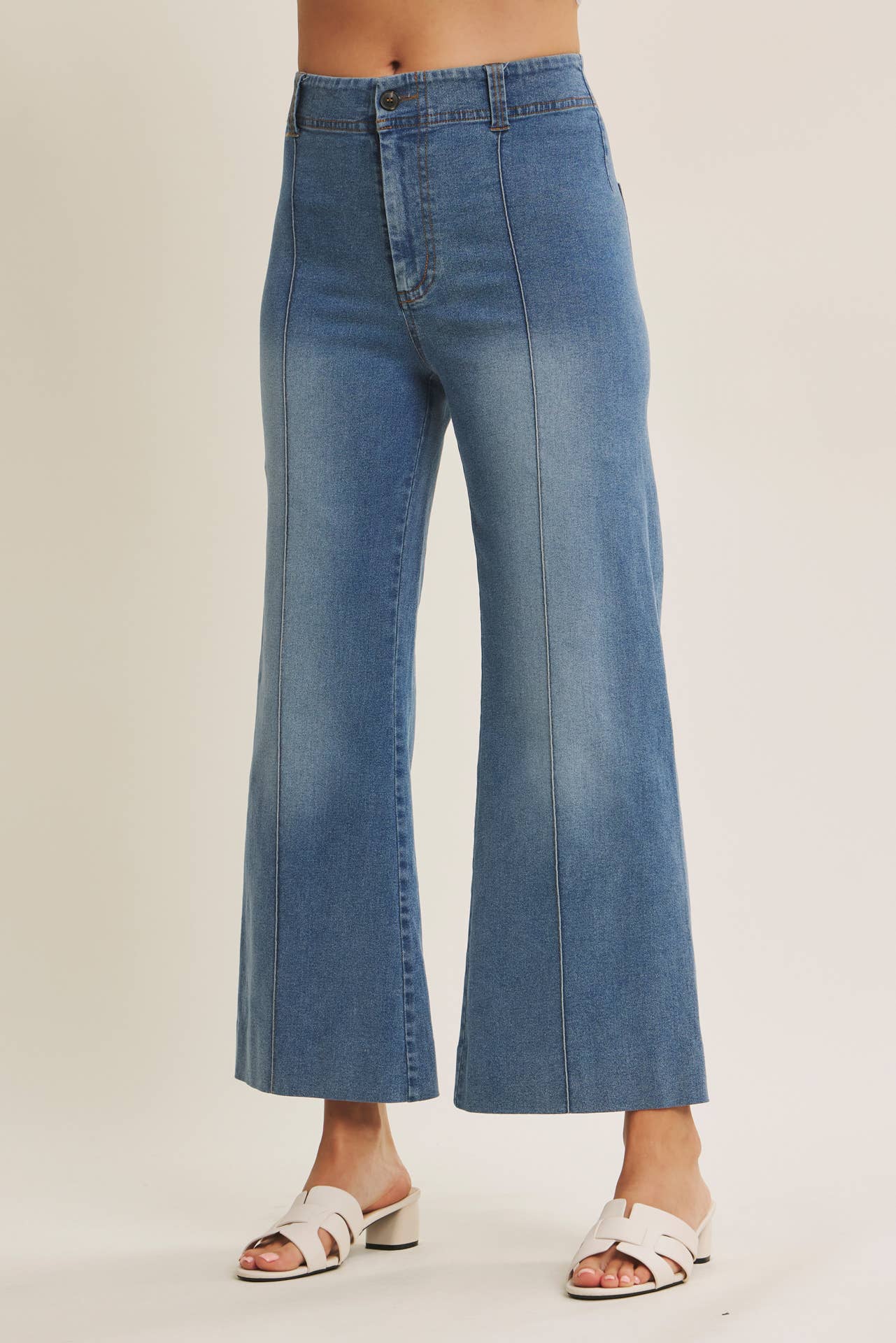 PINTUCK ANKLE LENGTH WIDE-LEG DENIM PANTS