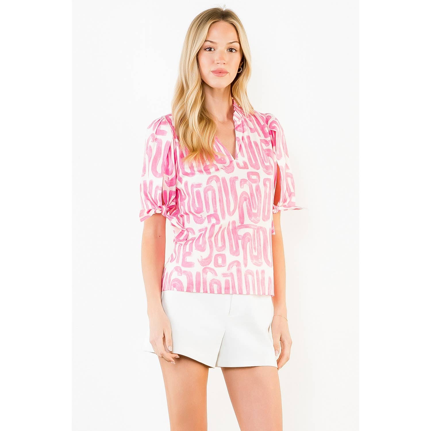 Abstract Pattern V-Neck Top