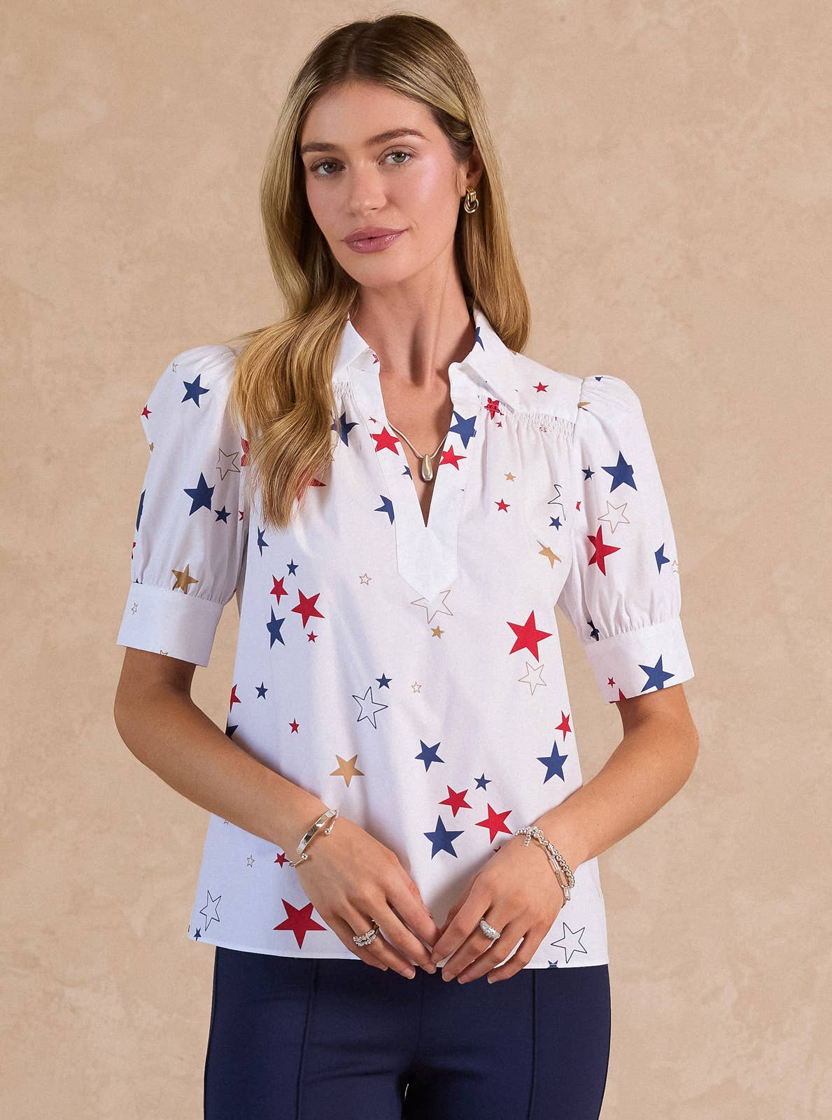 Star Printed Short Sleeve Blouse