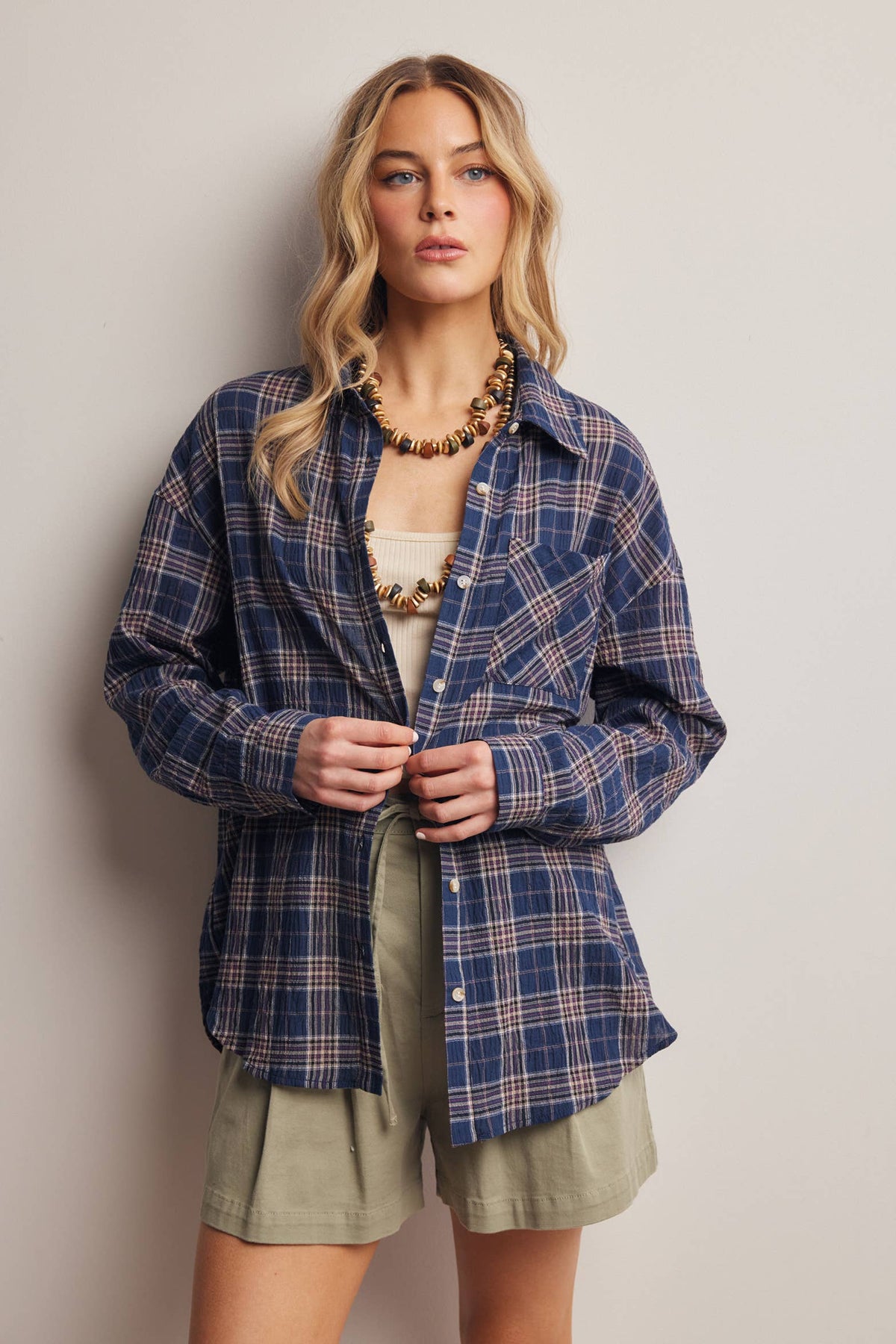 Soft Plaid Button-Up Shirt