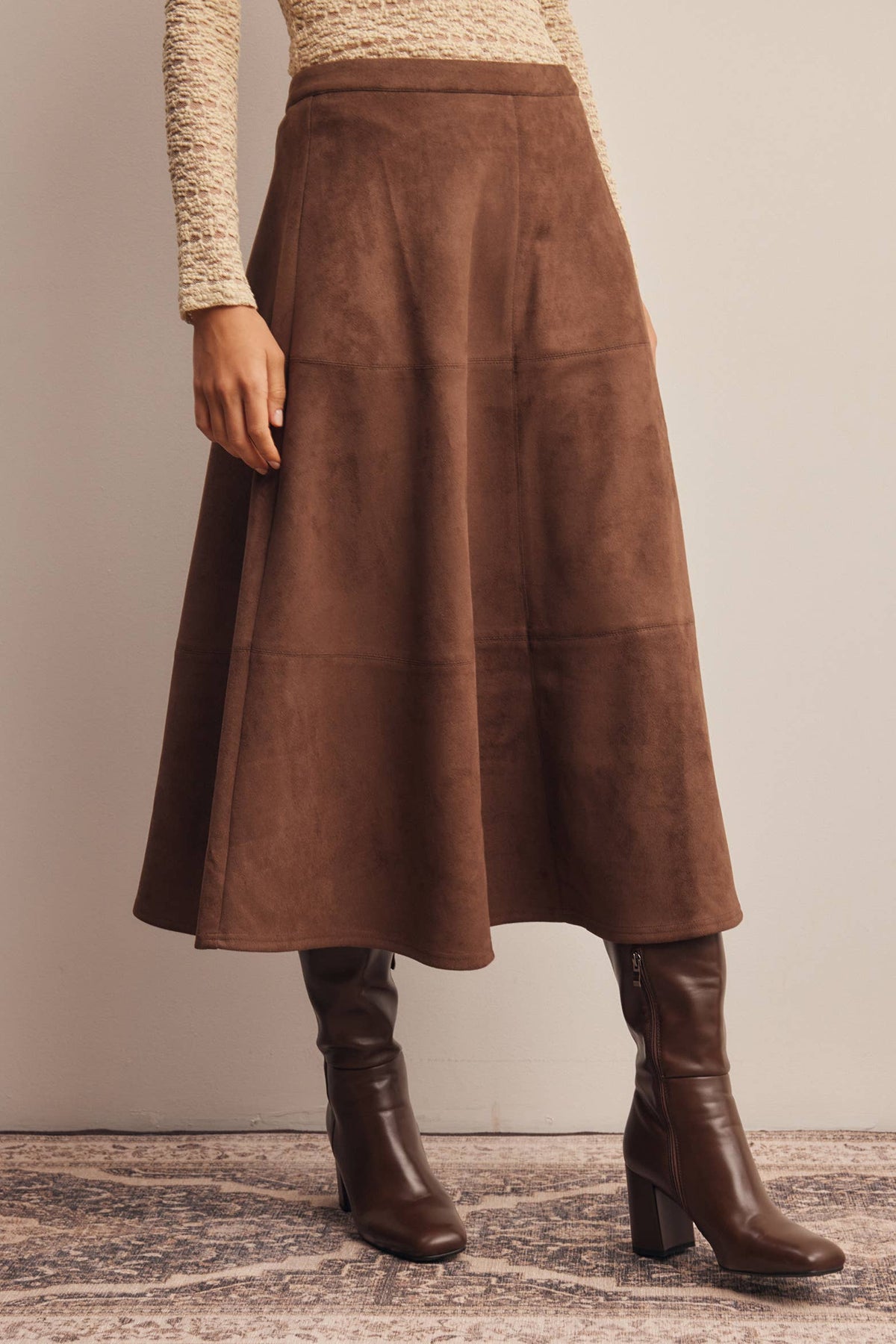 Suede A-Line Midi Skirt