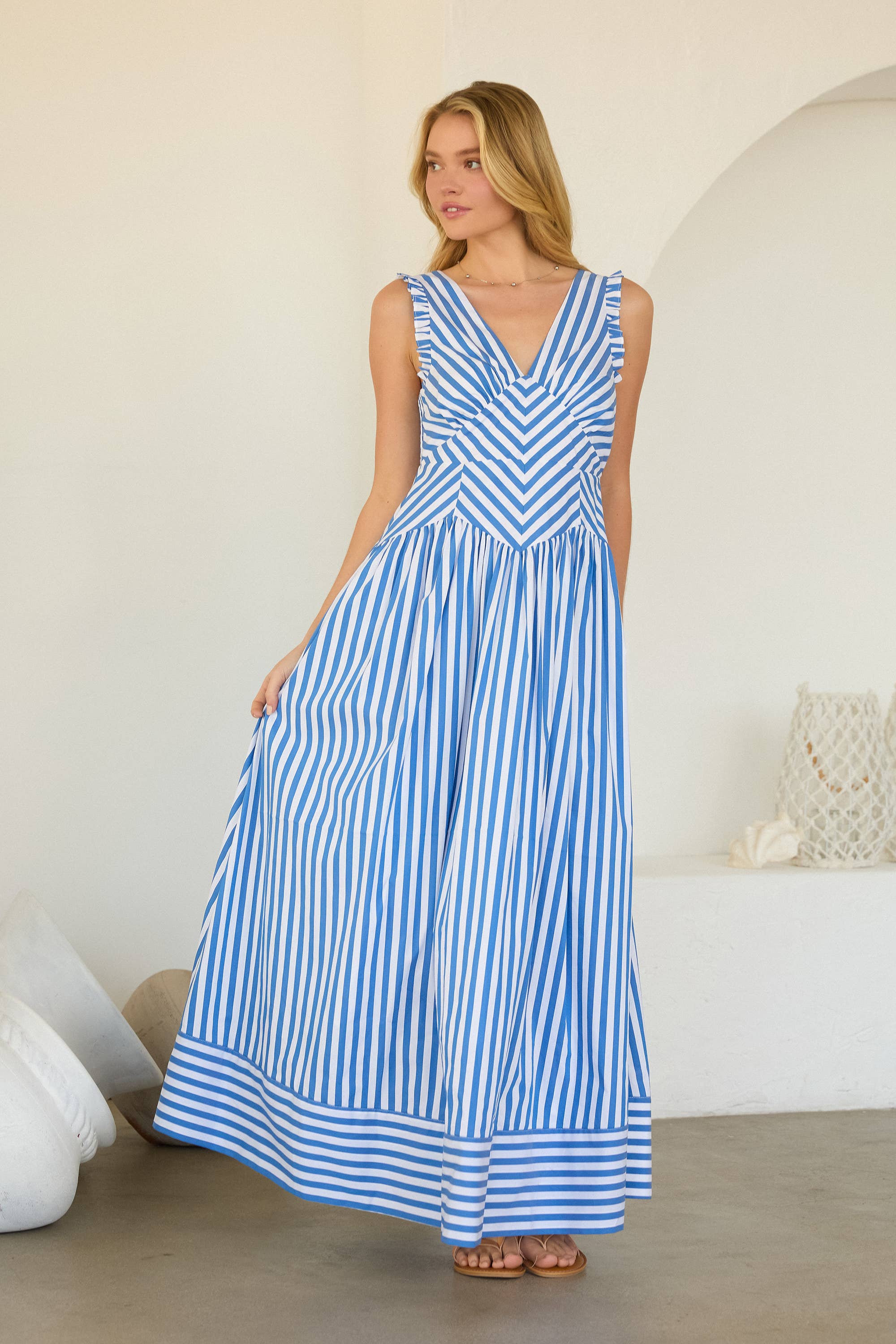 Stripe V-Neck Maxi Dress