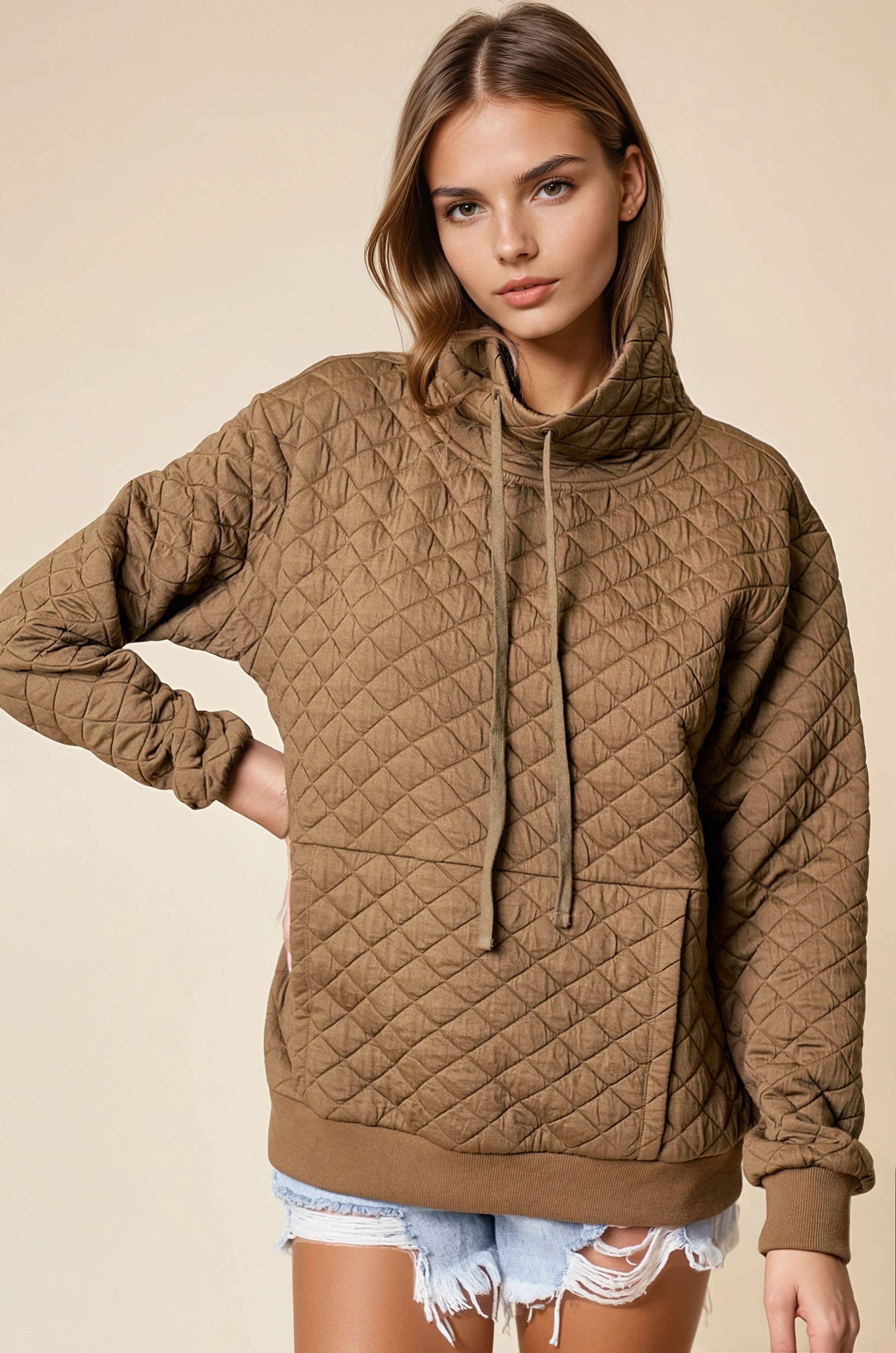 FUNNEL NECK QUILTED PULL OVER