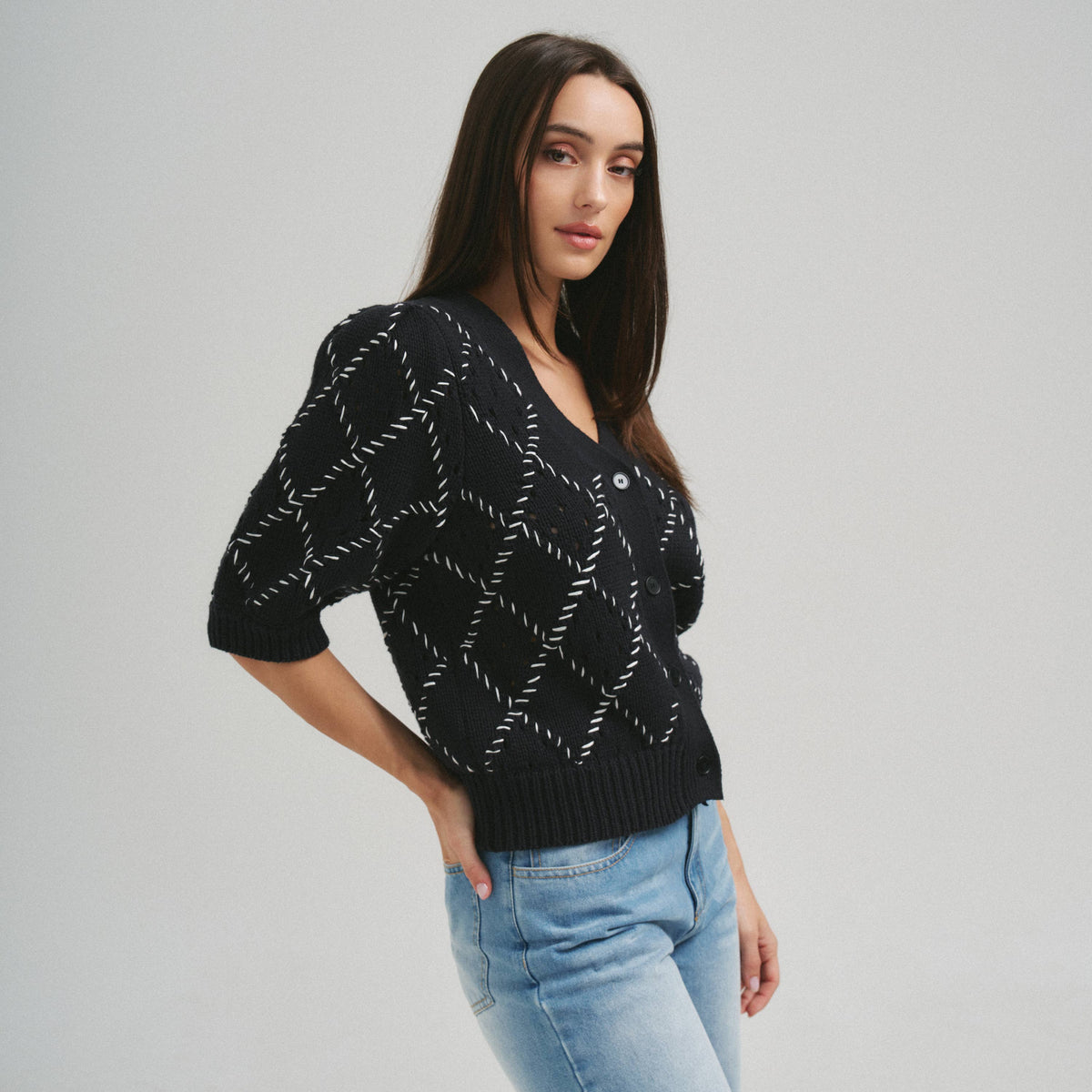 Whipstitch Diamond Cardigan