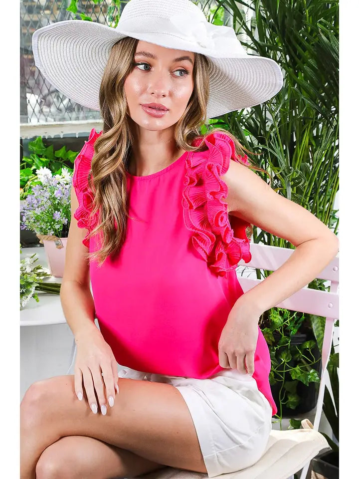 Pleated Ruffle Sleeveless Blouse