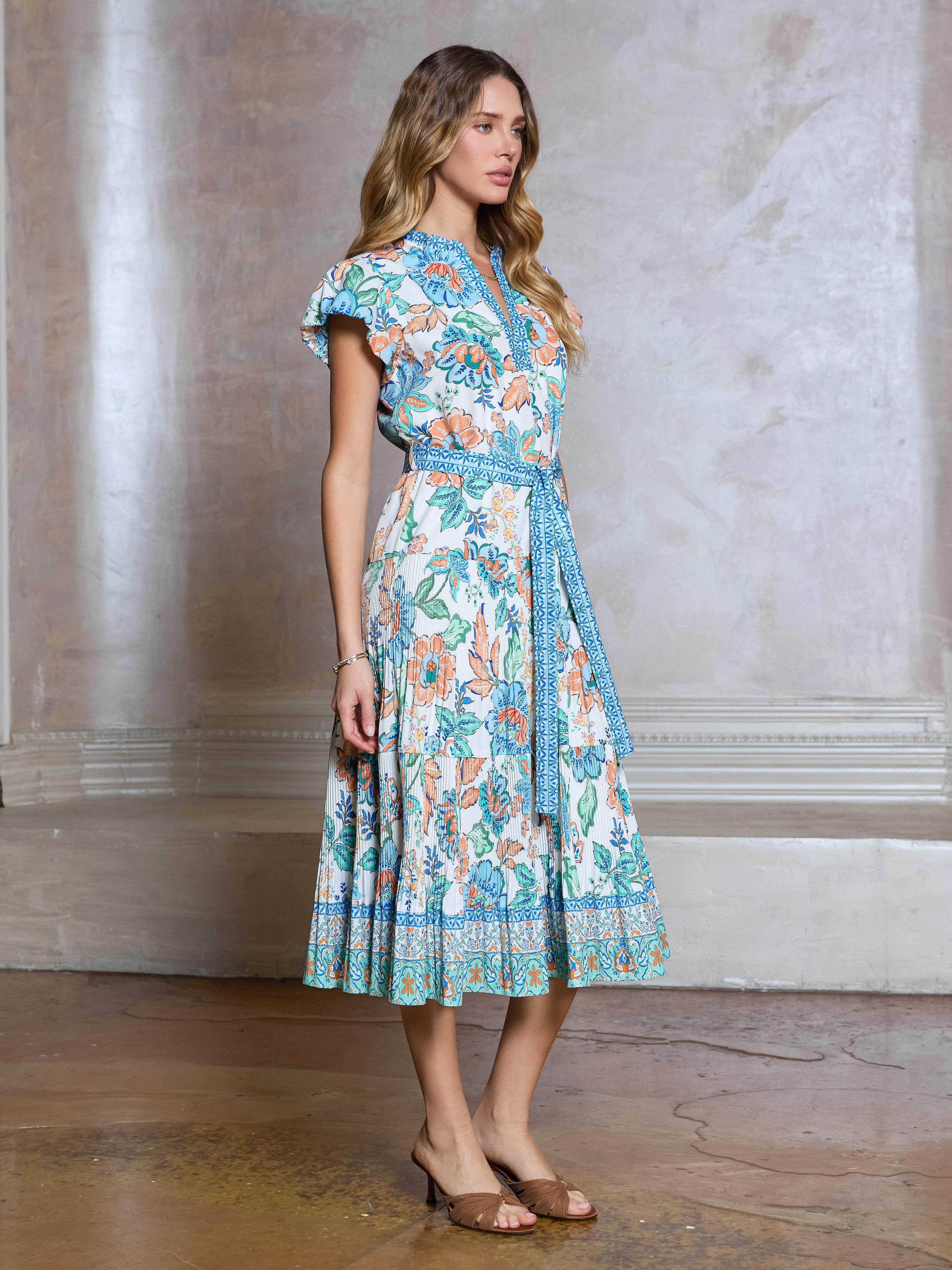 Floral Pleated Midi Dress