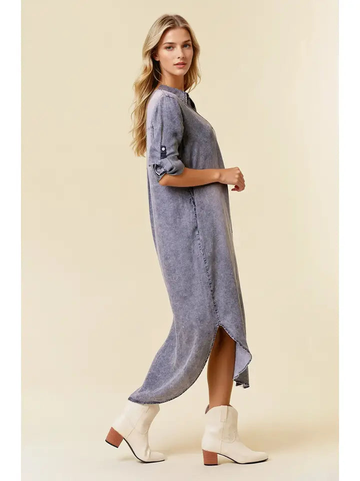 Black Tencel Denim Midi Dress
