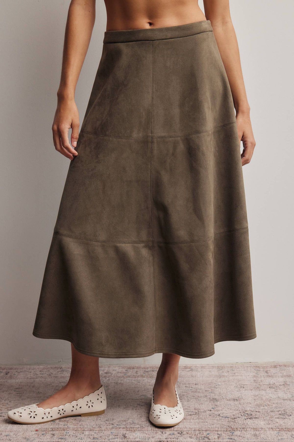Suede A-Line Midi Skirt