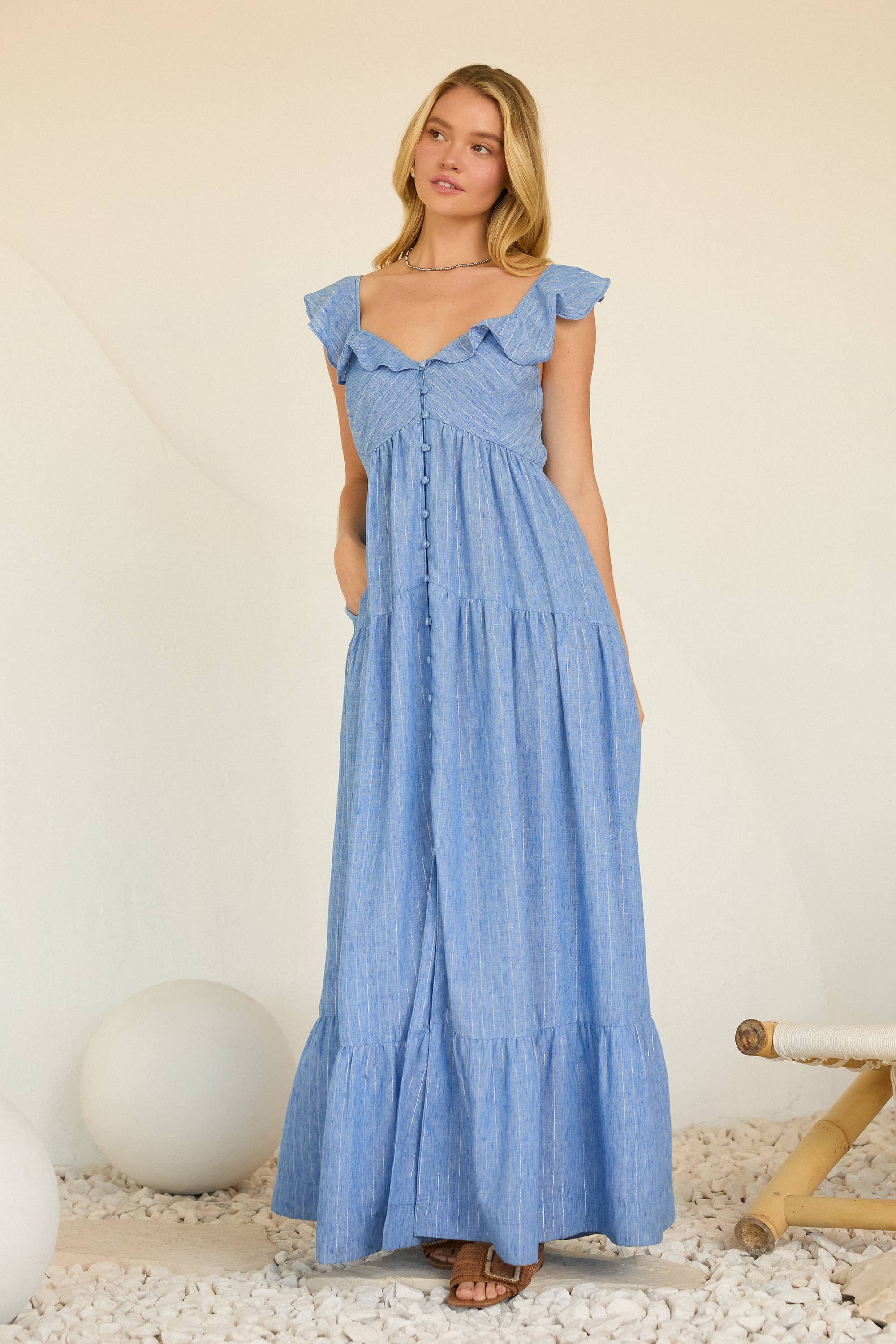 Ruffle Sleeve Tiered Maxi Dress