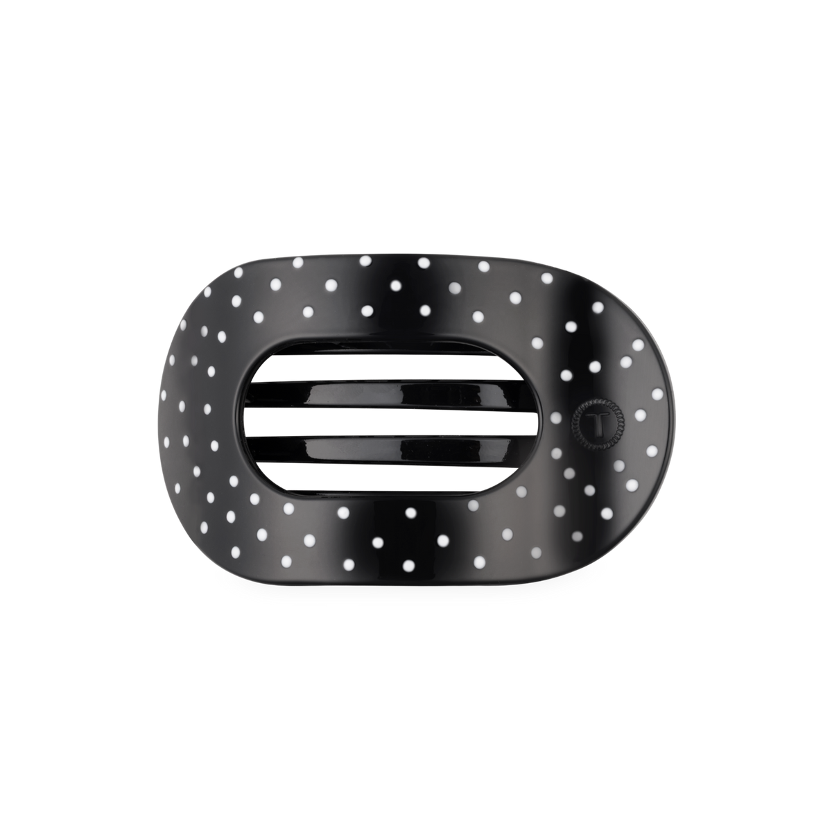 Black Polka Dot Party Medium Flat Round Hair Clip