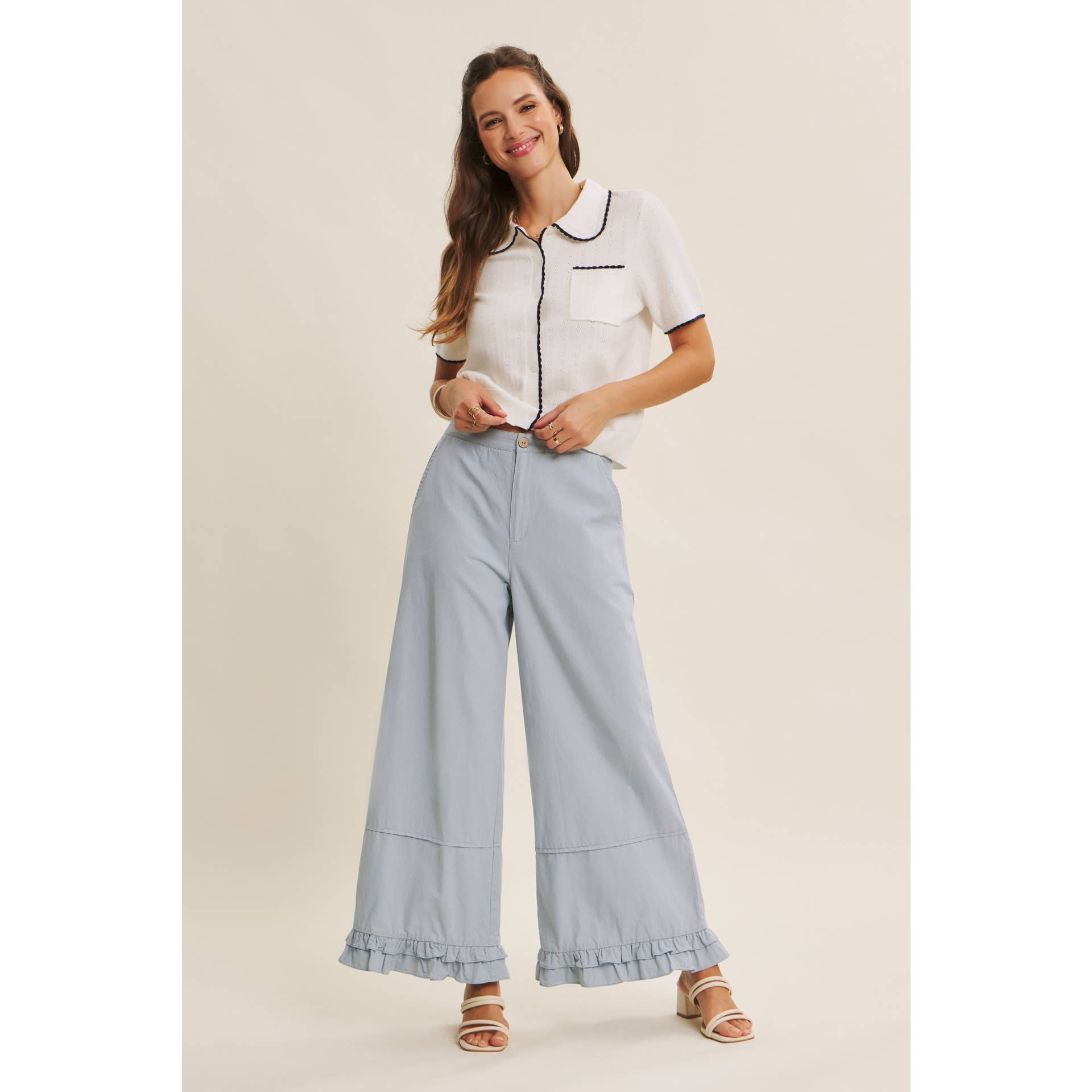 WIDE-LEG PANTS WITH RUFFLES