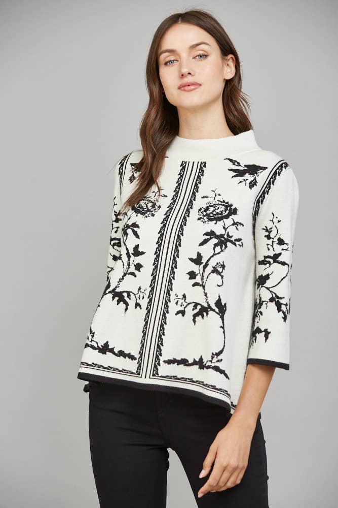 JACQUARD MOCK NECK SWEATER
