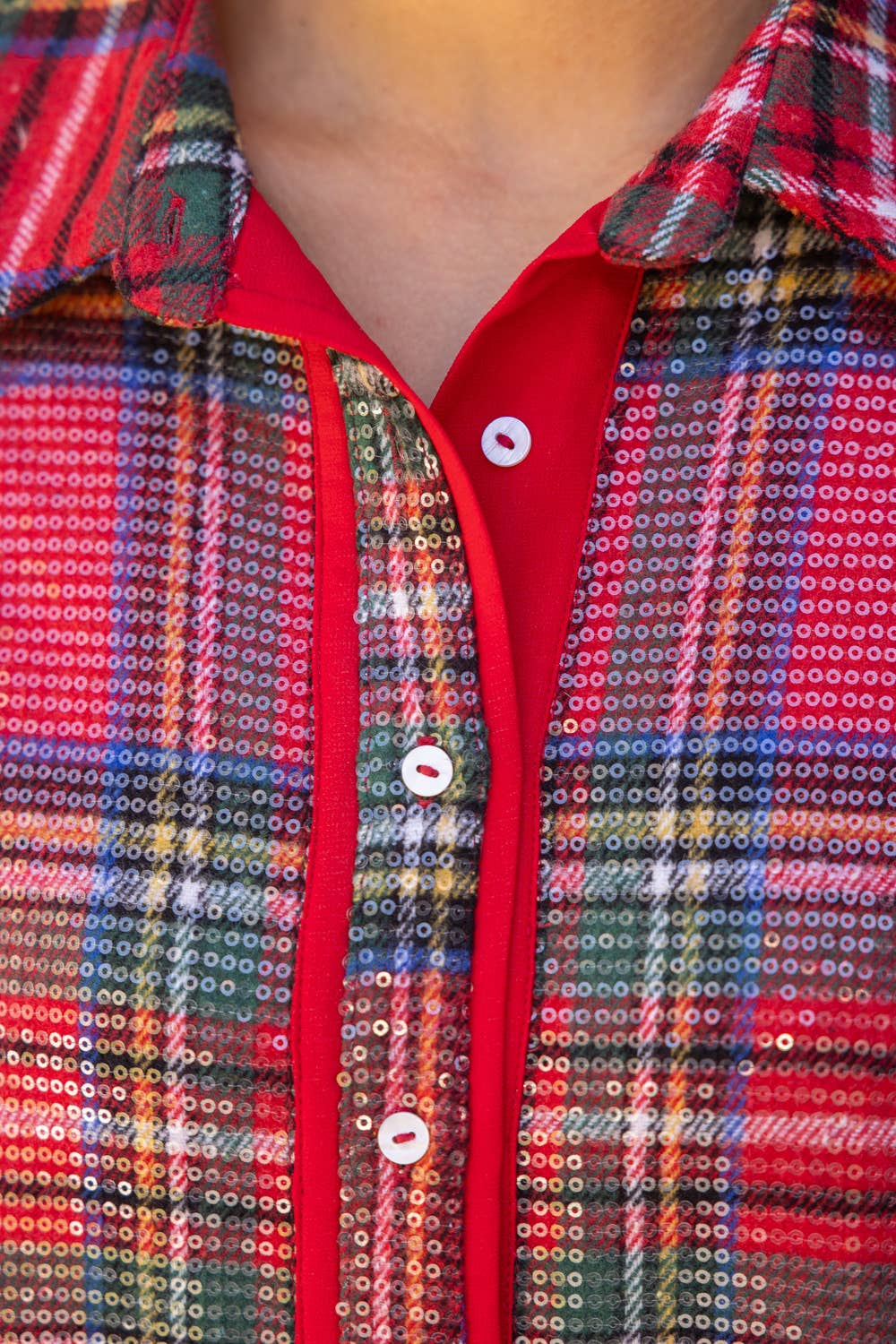 Button Down Plaid Sequins Dress