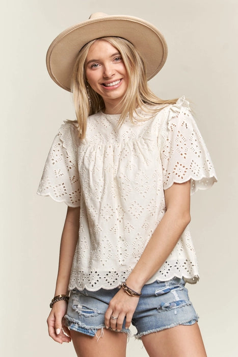 Ruffle Eyelet Blouse