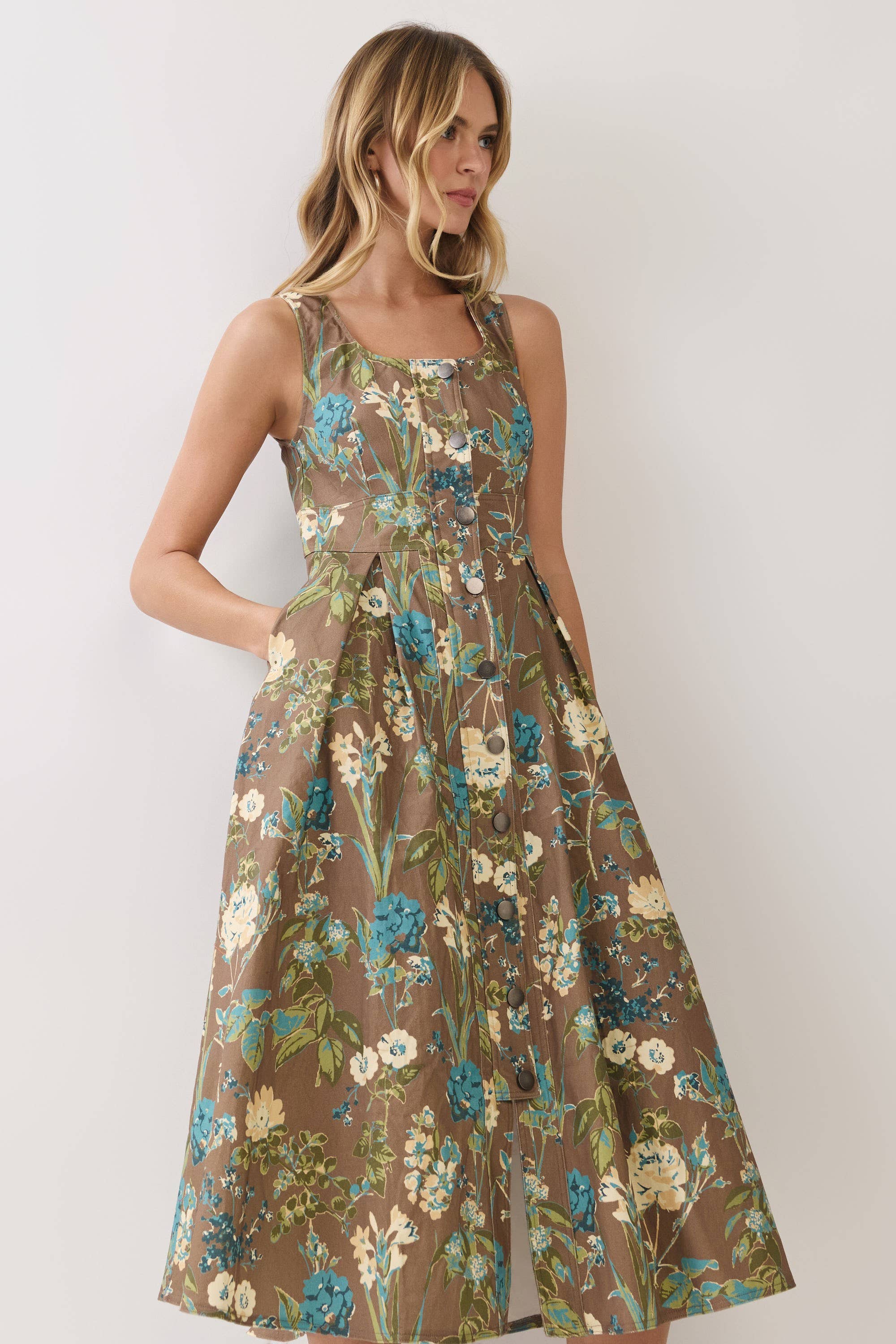 Floral Print Button Down Midi Dress