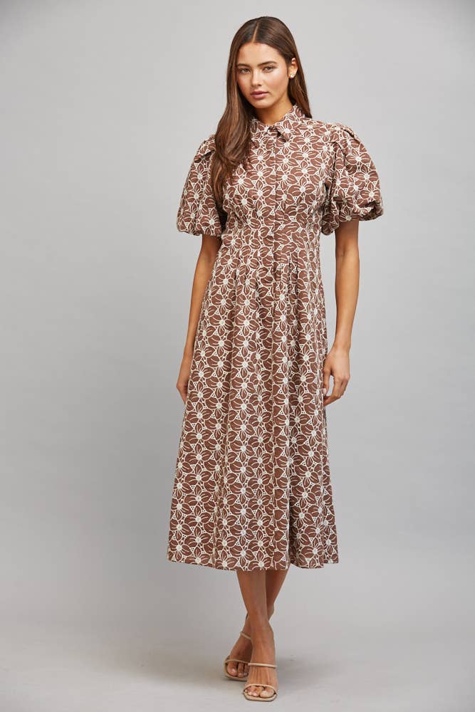 FLORAL EYELET MIDI DRESS