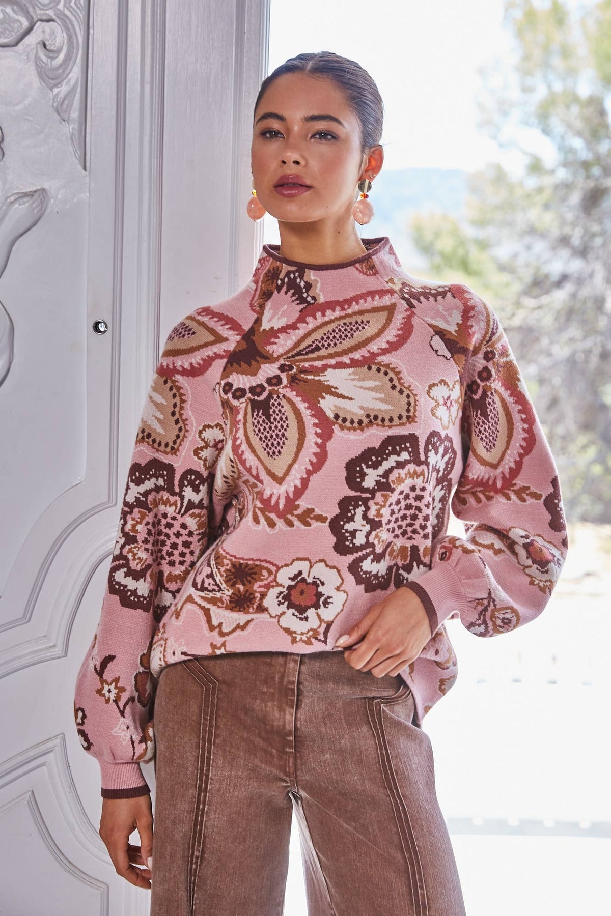 FLORAL & PAISLEY FUNNEL NECK SWEATER