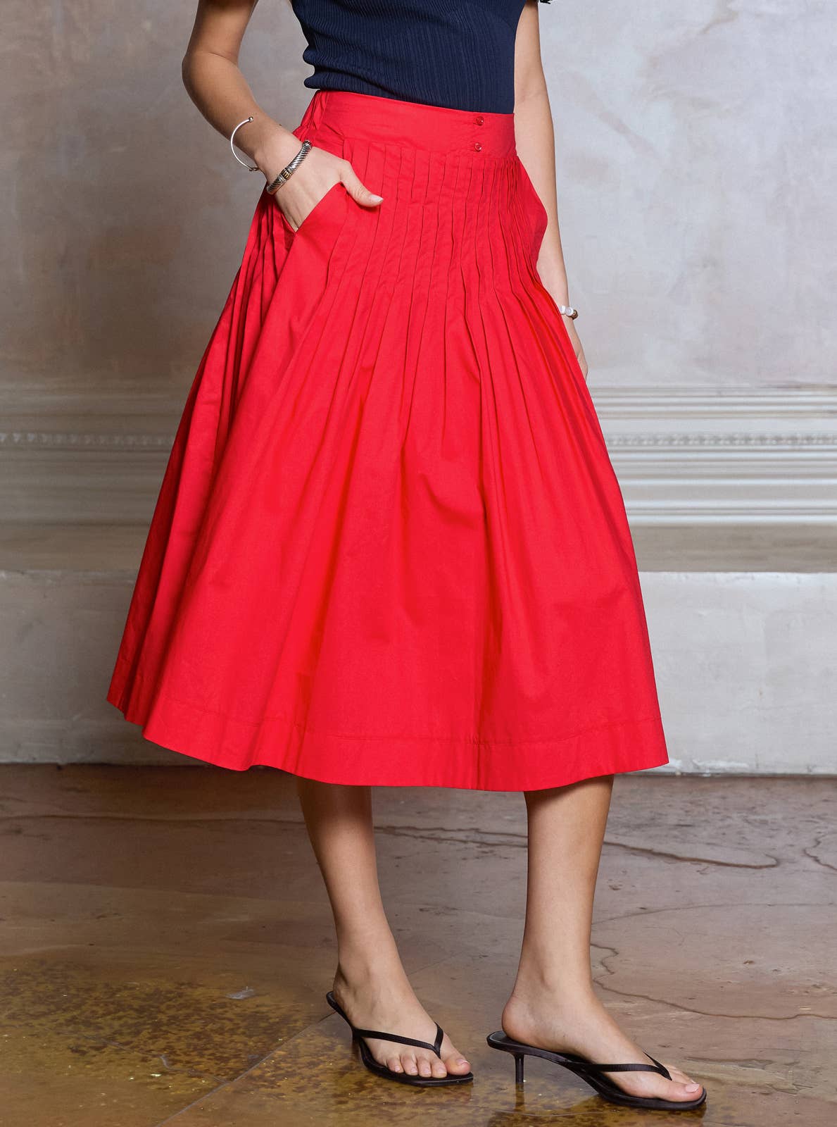 Pleated A-line Midi Skirt